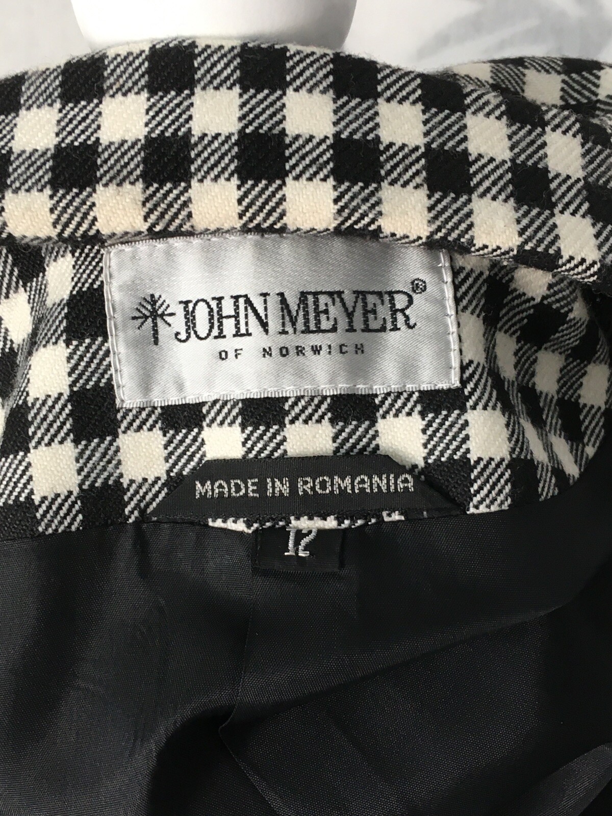 VTG John Meyer Of Norwich Blazer Coat Jacket Sz 12 Houndstooth Wool Embellished