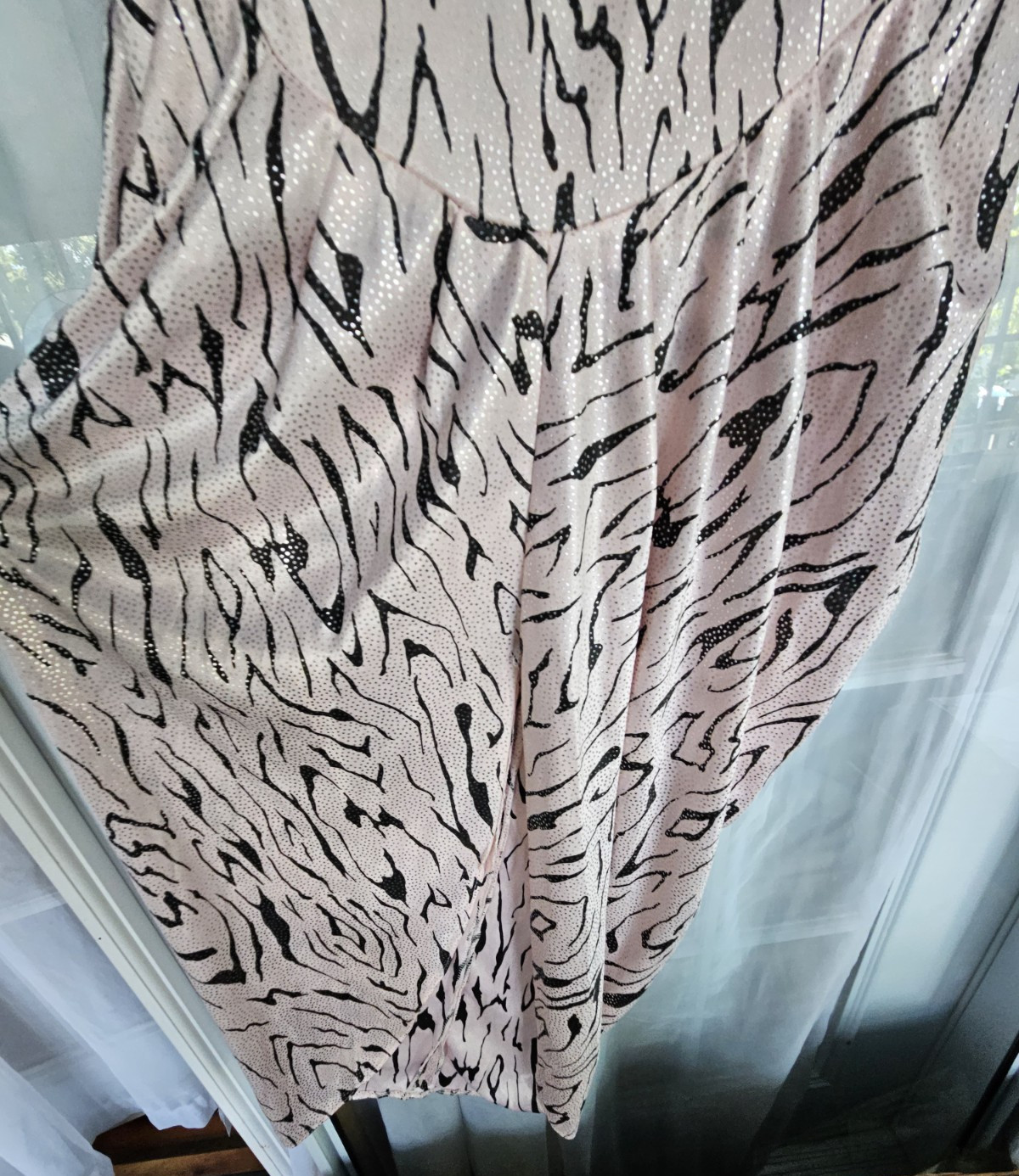 Vintage 1980s Zebra Print Party Dress Off White / Light Pink With Sparkly Dots
