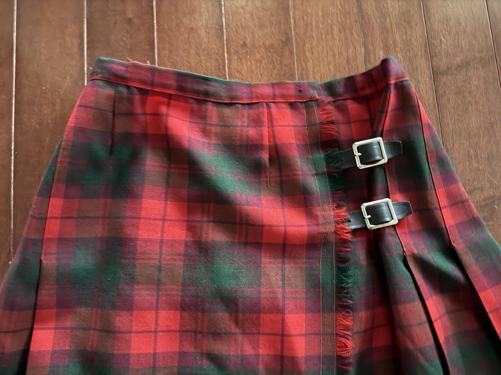 Vintage Florence Walsh Red Green Plaid Kilt Scottish Skirt No Size READ