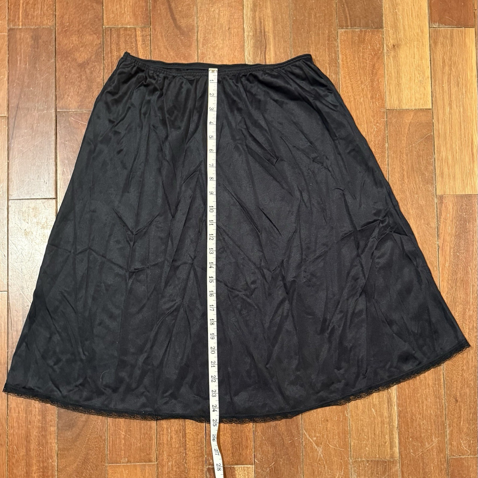 VTG 1970s 70s Greenco Maid USA Half Slip Flared Skirt Nylon Black Lace Sz L 7