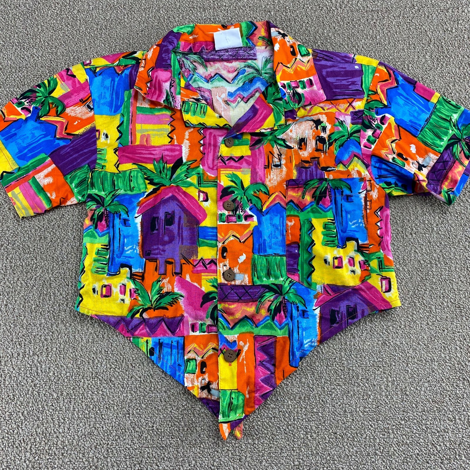 Fast Lane Toucan Dance Hawaiian Shirt Womens Bright Multicolor Camp USA VTG