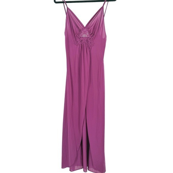 Vintage Whimsigoth Slip Maxi Dress Purple Lace Babydoll High Center Slit M Witch