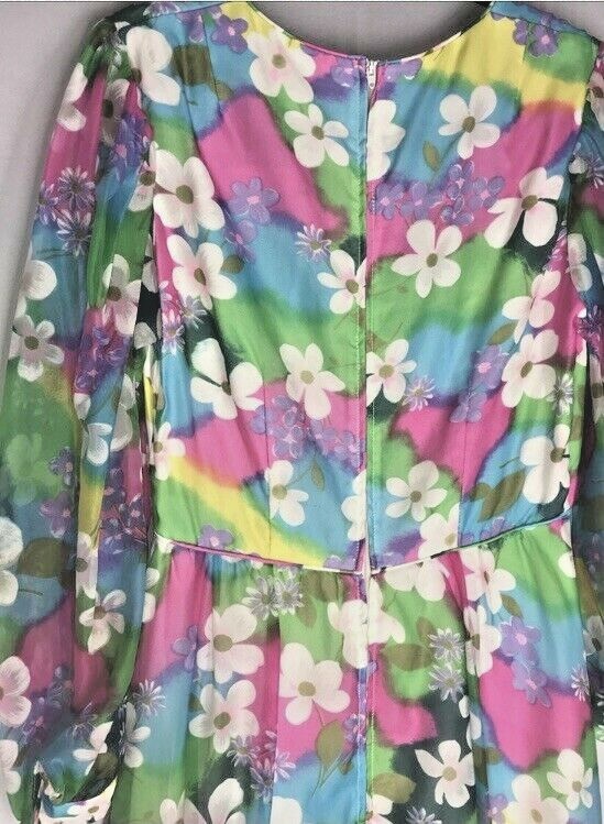 Vintage 60s/70s Flower Lounge Dress By Conrad Lingerie w/Zipper Back