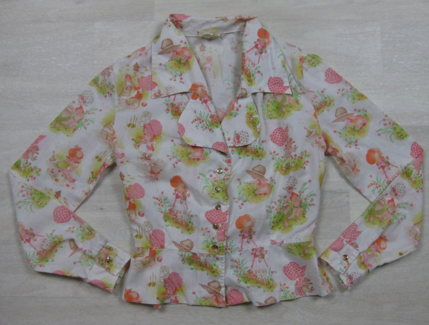 Vintage 70s Strawberry Shortcake Blouse Women’s (S) Button Up Coquette