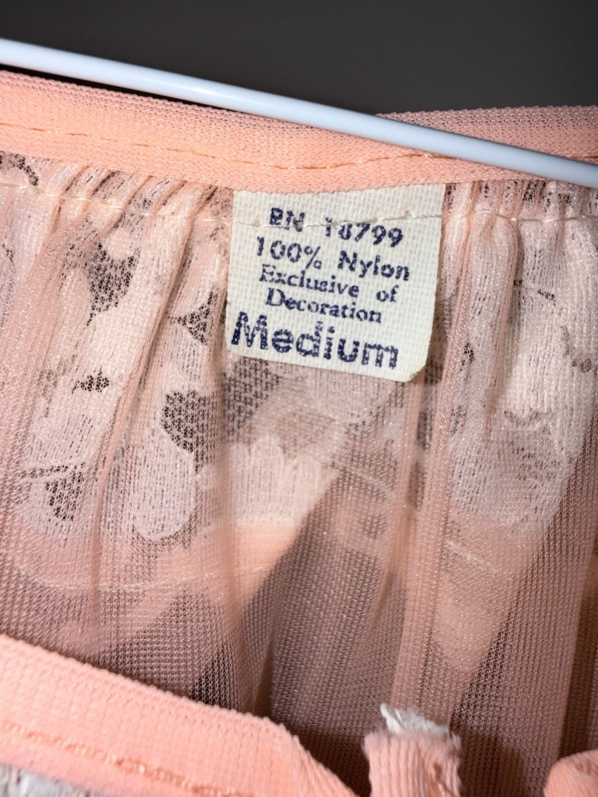 Vintage Sheer Peach Nylon Peignoir Lace Trim Short Nightgown M 50s 60s Glam