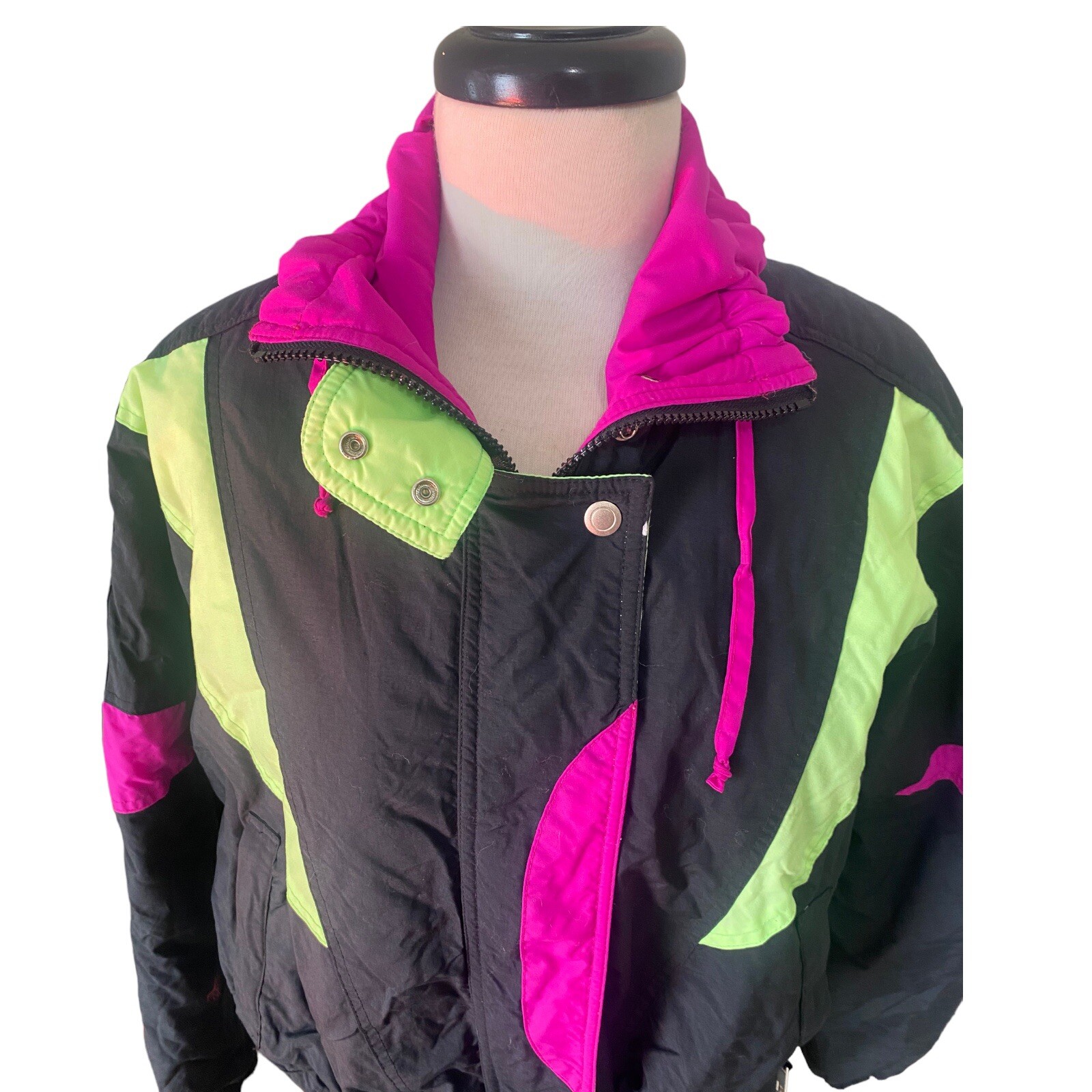 VTG Retro Cornice Color Block Black Purple & Neon Green Ski Jacket Ladies Sz M