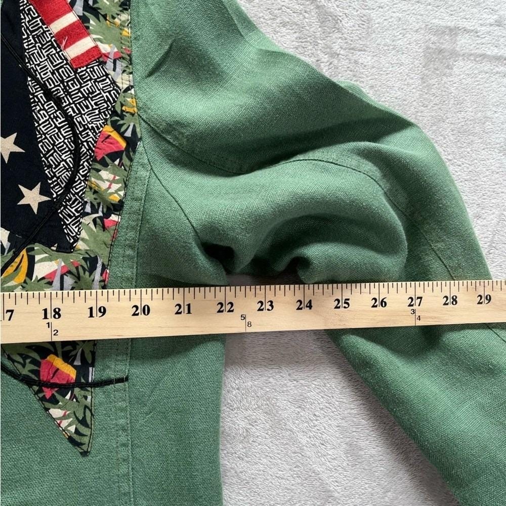 Vintage 90s Blazer Women M Green Patchwork Nautical Coastal Grandma Art Teacher