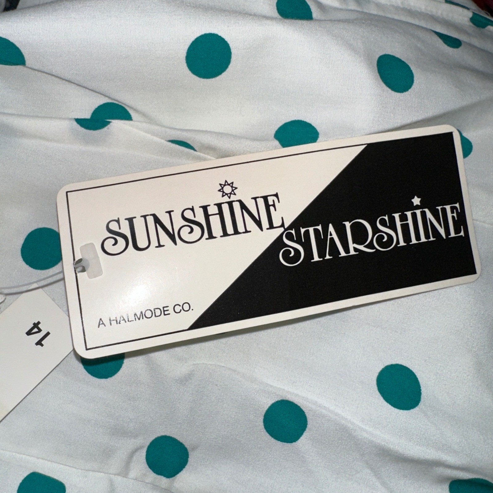 Sunshine Starshine Vintage 80s Polka Dot Peplum Dress Teal White Bow Size 14 NWT