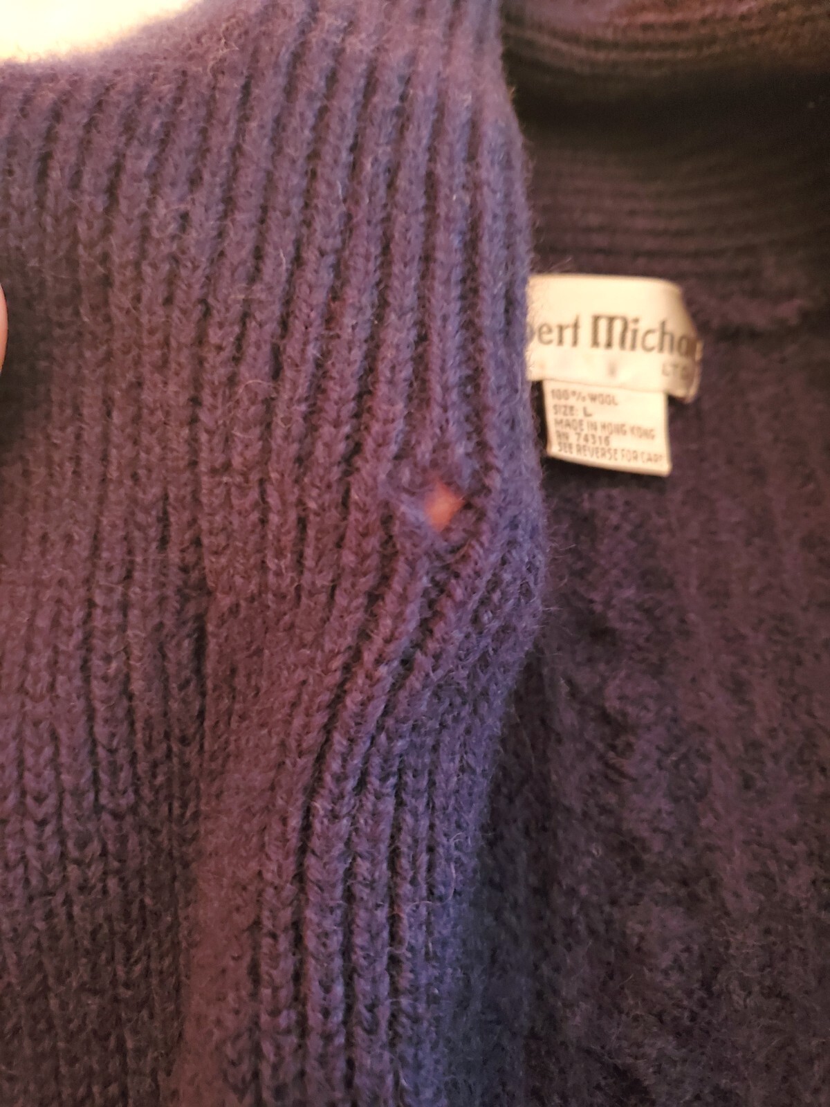 Vtg Robert Michael 2 Button Wool Sweater Women’s L (Moth Holes) Cardigan 1980’s