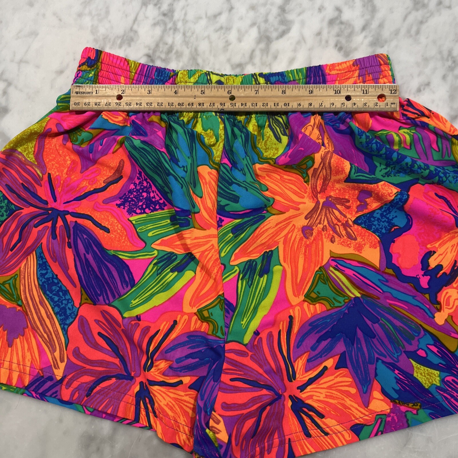 Vintage OP Shorts Women’s Size 9 Bright Neon Floral Beach Joggers Made USA