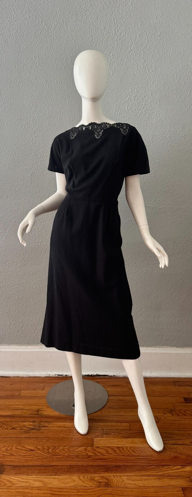 Vintage 60s Black Plunging Bow CHARLES COOPER Cocktail Party Dress M