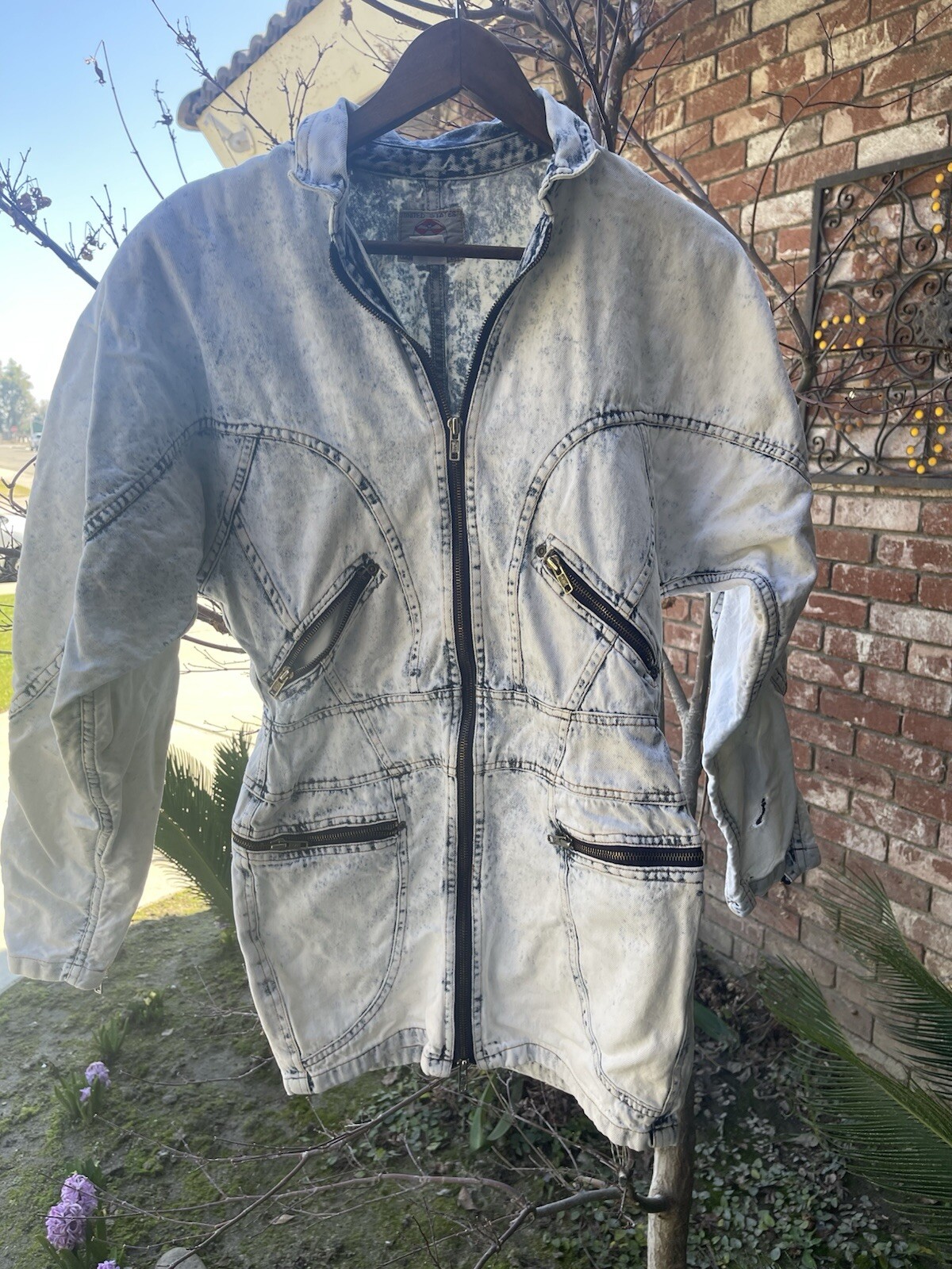 Vintage United States Chemin De Fer Acid Wash Zipper Dress.Small Rip On Sleeve.