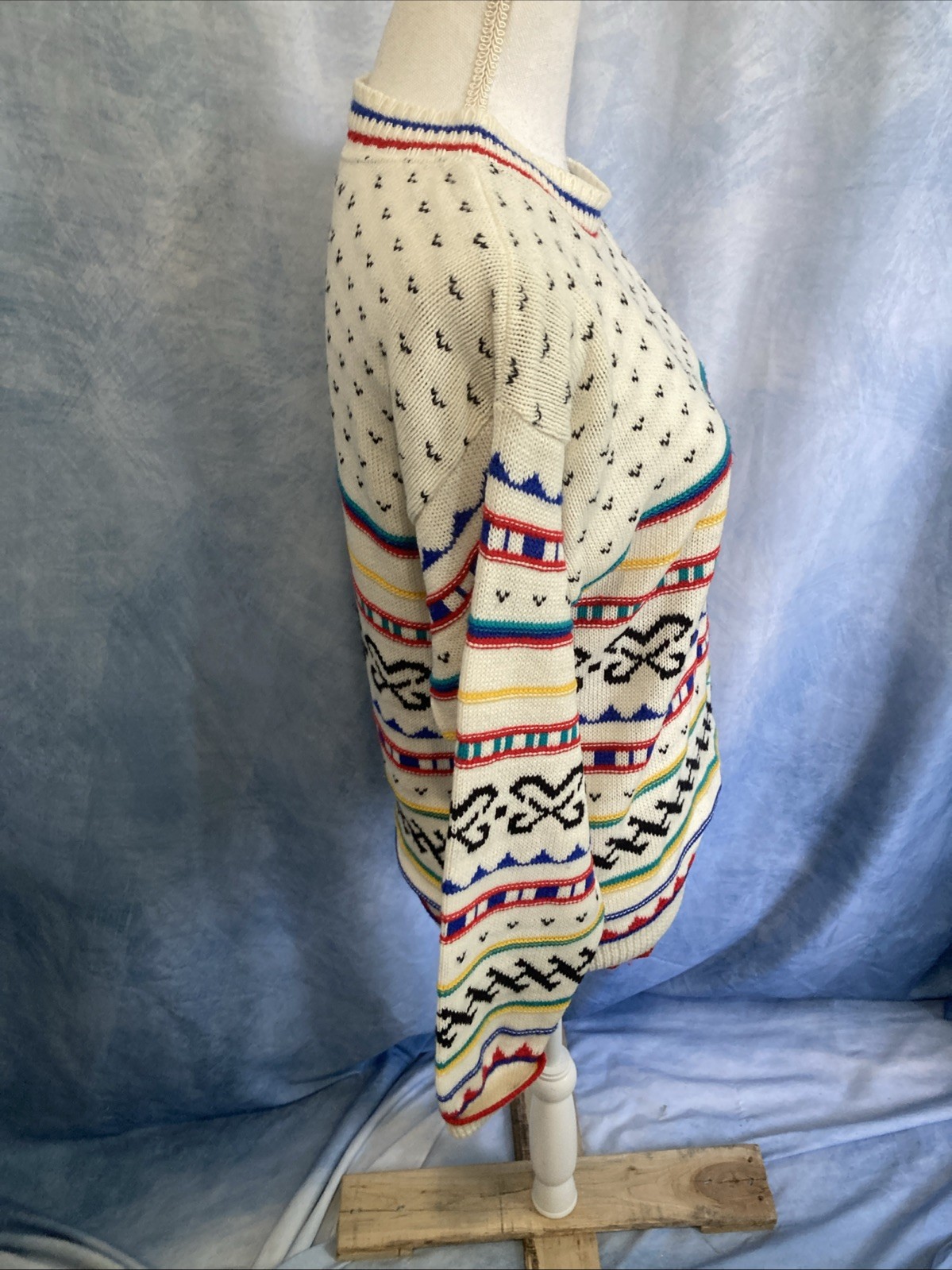 Vtg 80s Beldoch Popper Abstract Geometric Sweater USA-Made Bright Colorful S/M
