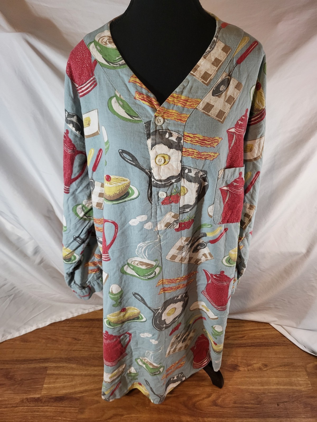 Vtge Nick & Nora Shadow Boxer 100% Cotton USA Happy Breakfast Blue Niteshirt…