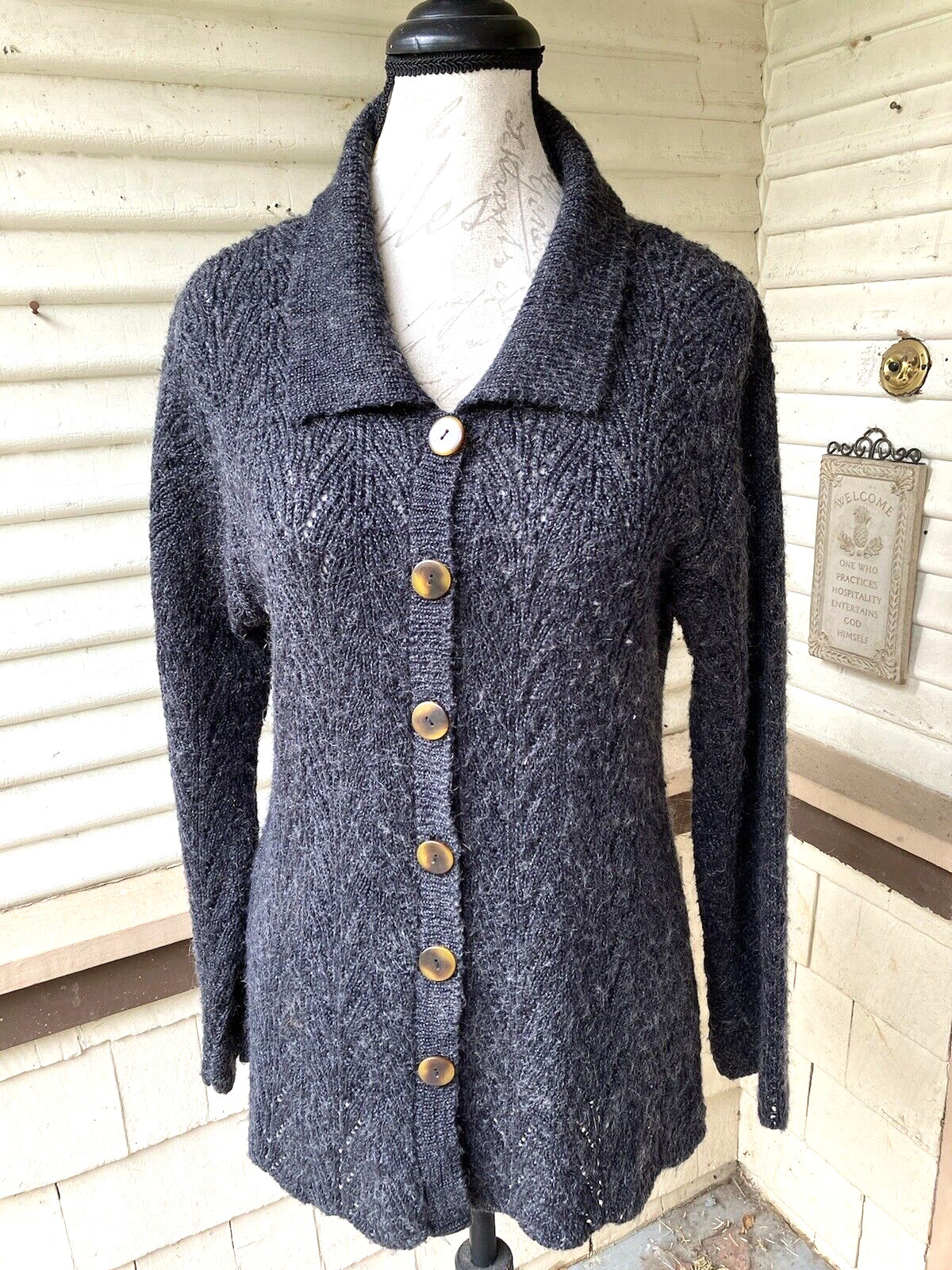 VINTAGE 1990s CROCHET OPENWORK ROMANTIC CARDIGAN SWEATER SARAH ARIZONA M
