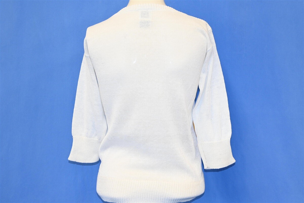 vtg 80s PAP YELLOW BLUE LIGHTNING BOLT COTTON 3/4 SLV NWT SWEATER WOMEN’S XS