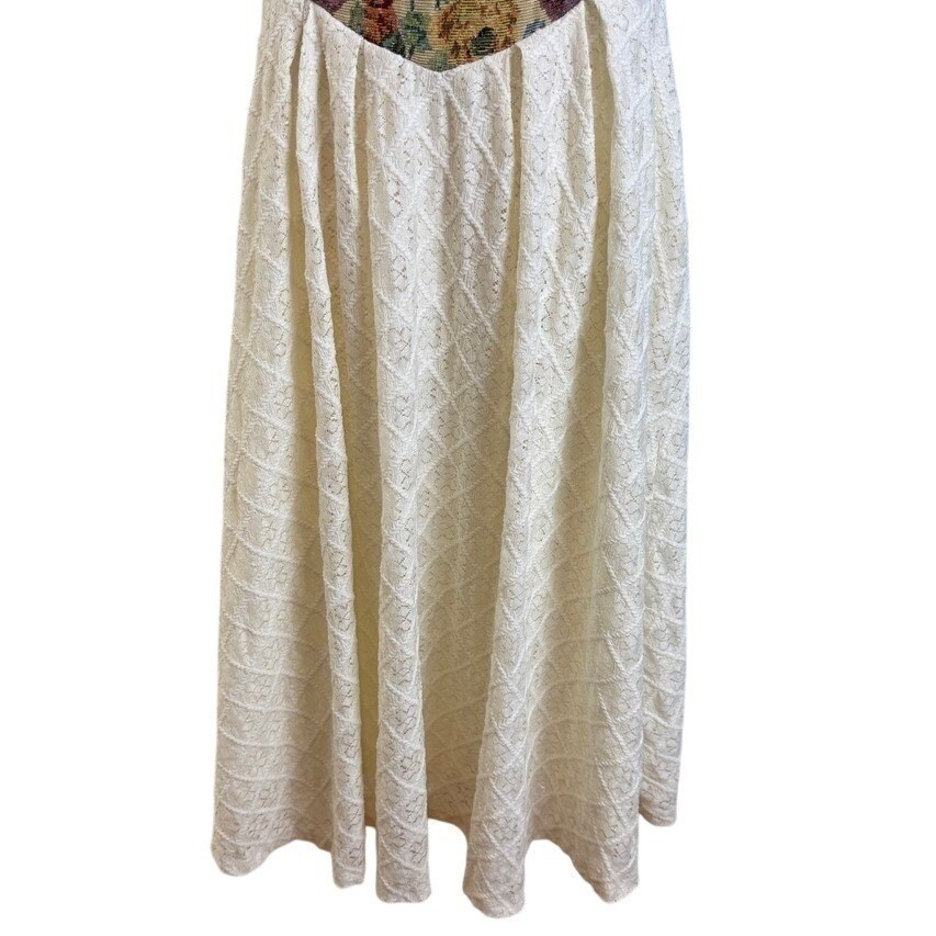 SHEIN Floral Midi Dress L Lace Trim Puff Sleeve Cottagecore Renaissance Milkmaid