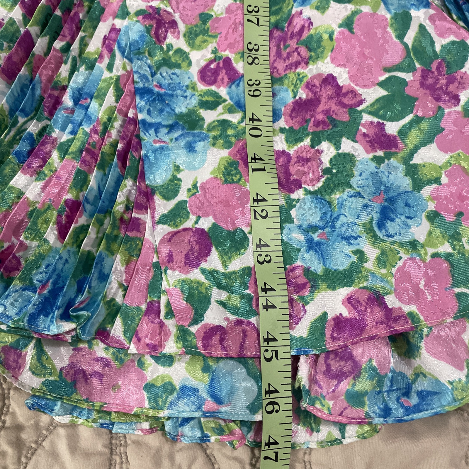 Vintage Susan Freis Floral Ruffled Midi Dress XS Smocked Waist 3/4 Sleeve AOP