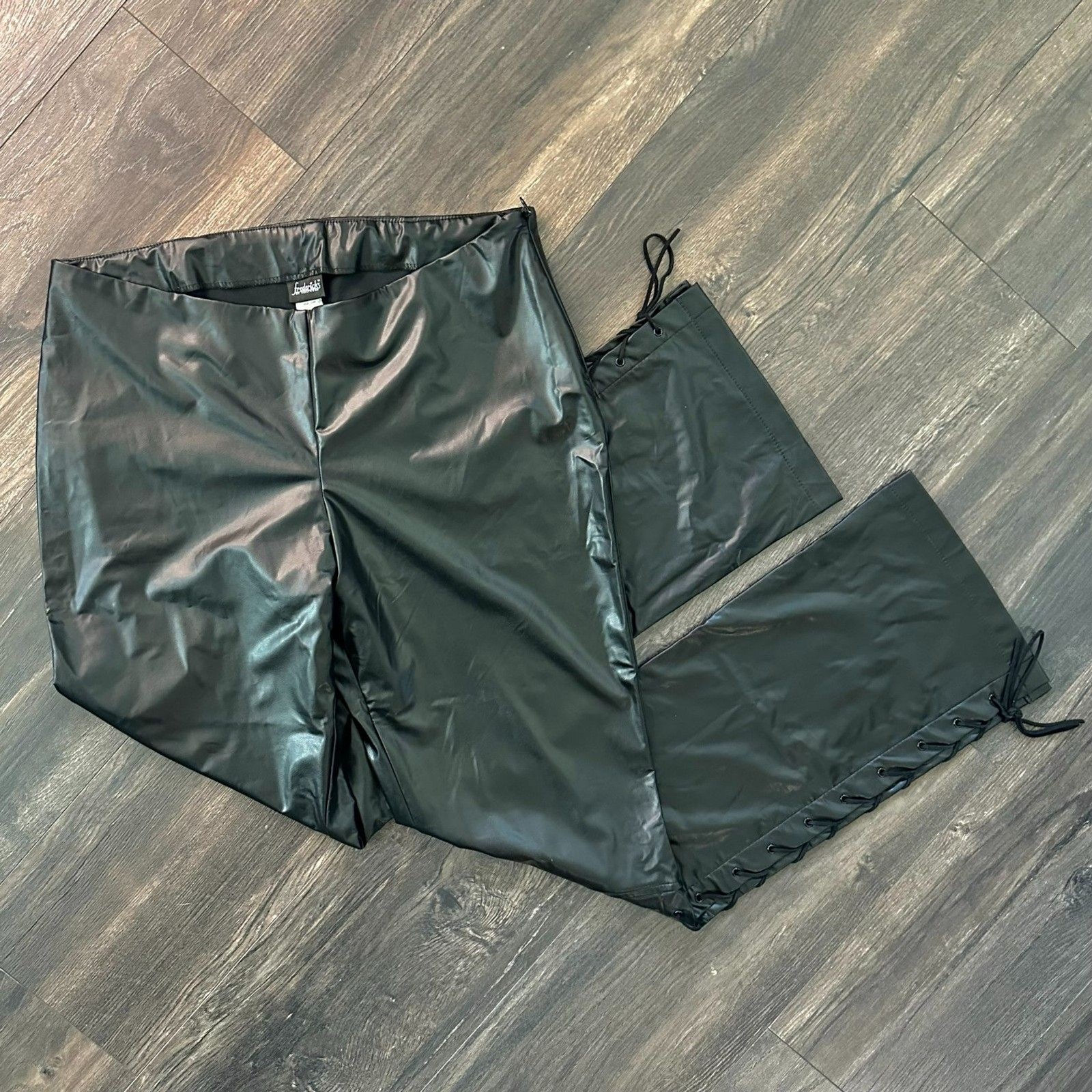 Vintage Fredericks USA Pants Lace Up PVC Latex Black Tie Sides Women’s Size 12