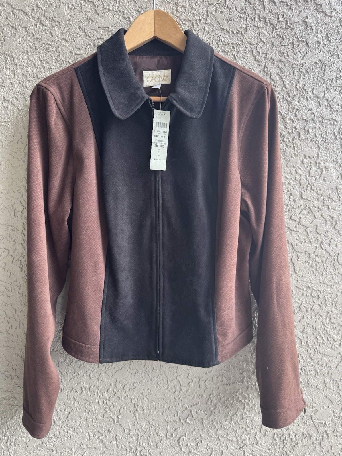 Vintage Caché Womens Novelty Jacket Reptiles Print Lined Black Brown Size L NEW
