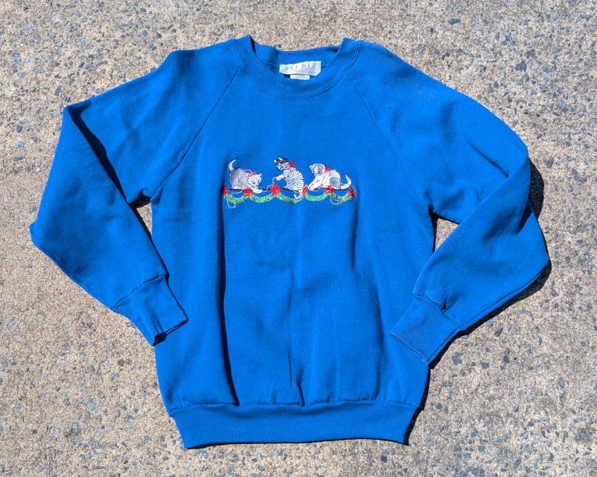Studio Michelle Stuart Christmas Cat Sweatshirt Medium USA Made Vintage 80s