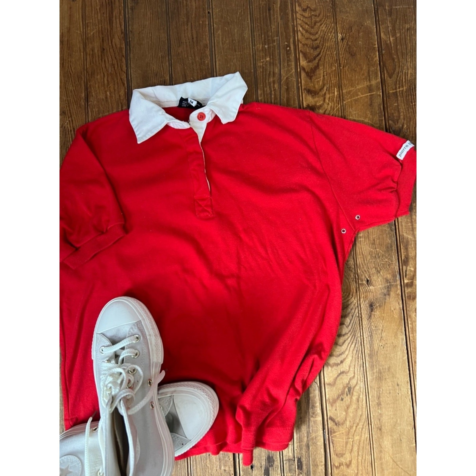 Vintage 80s women’s Pierre Cardin polo top Red white collar size medium