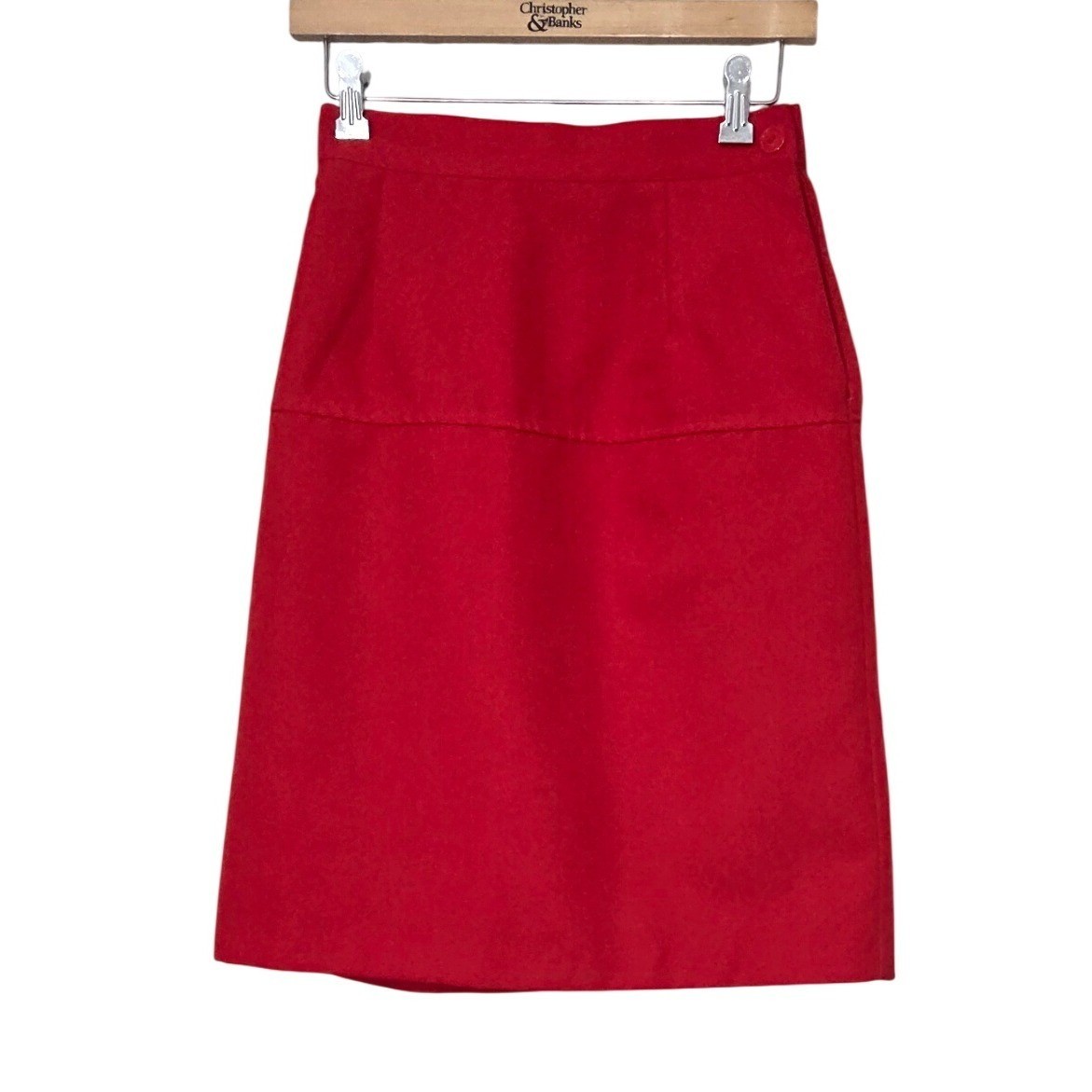 Vintage Sears Retro Preppy Red A-Line Midi Skirt Button Back Detail Size XS – S