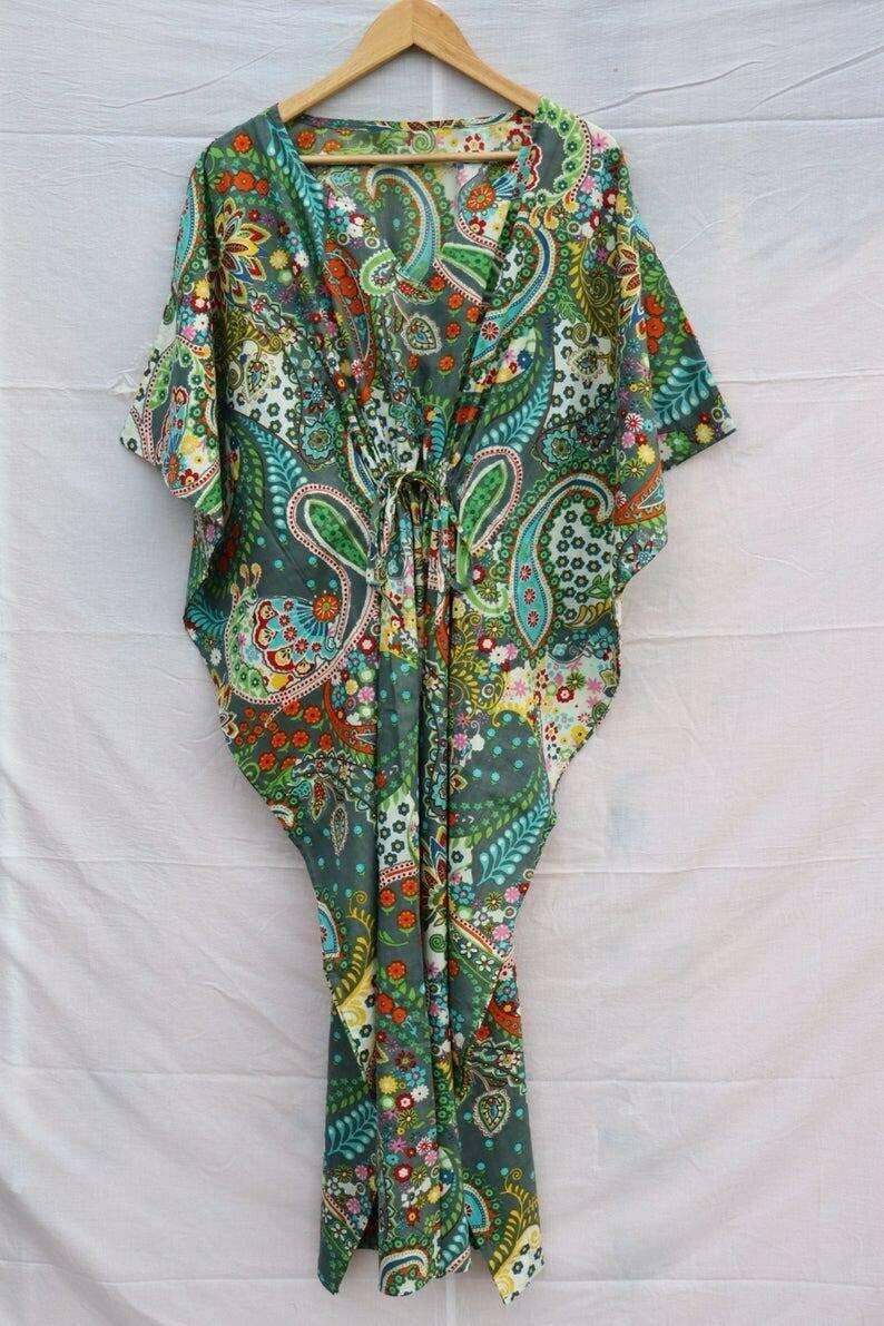 Indian Cotton Kaftan, Indian Floral Kaftan Long Caftan, Beach Cover up Sleepwear