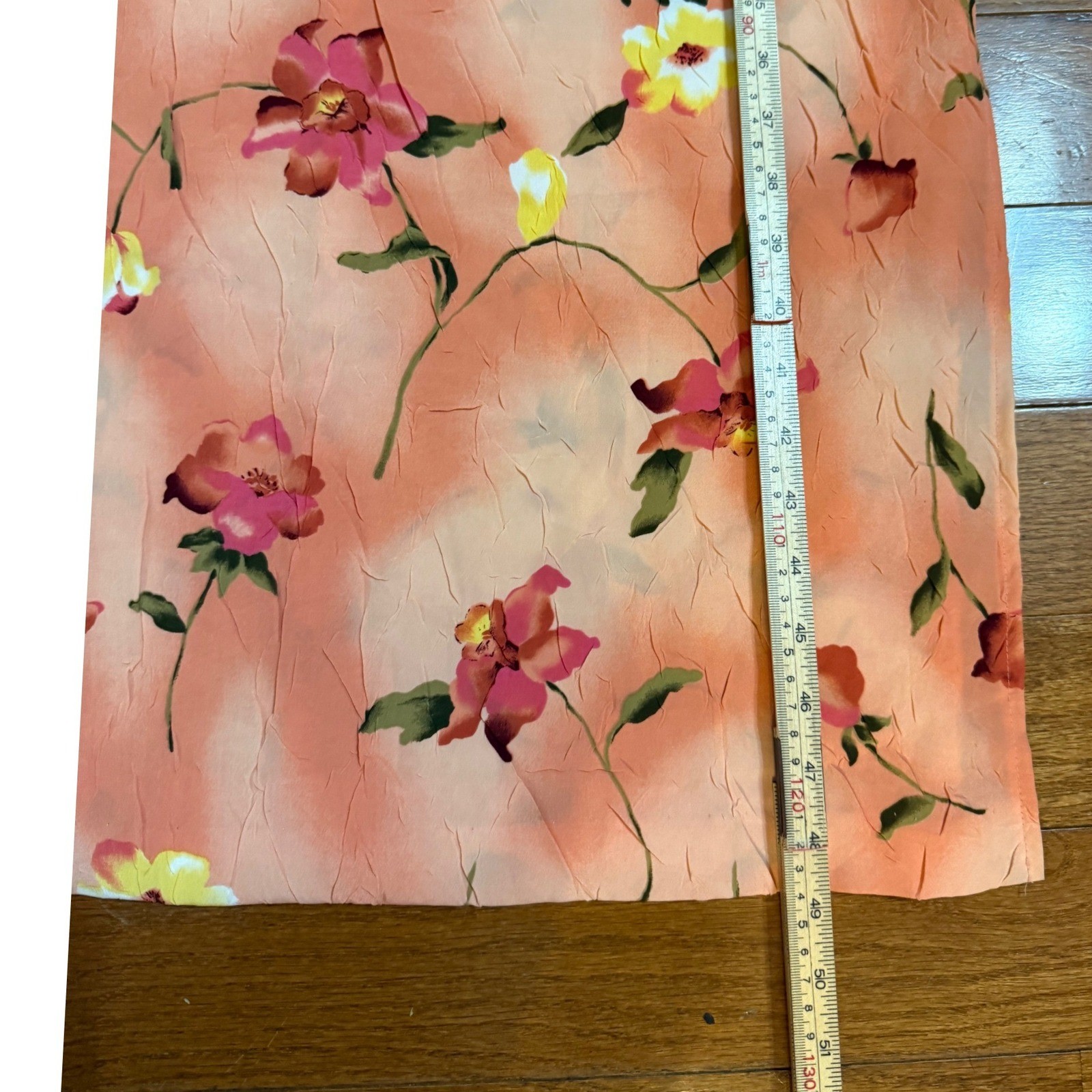 Vintage Peach Floral Crinkle Sleeveless Maxi Dress Pink Yellow Botanical