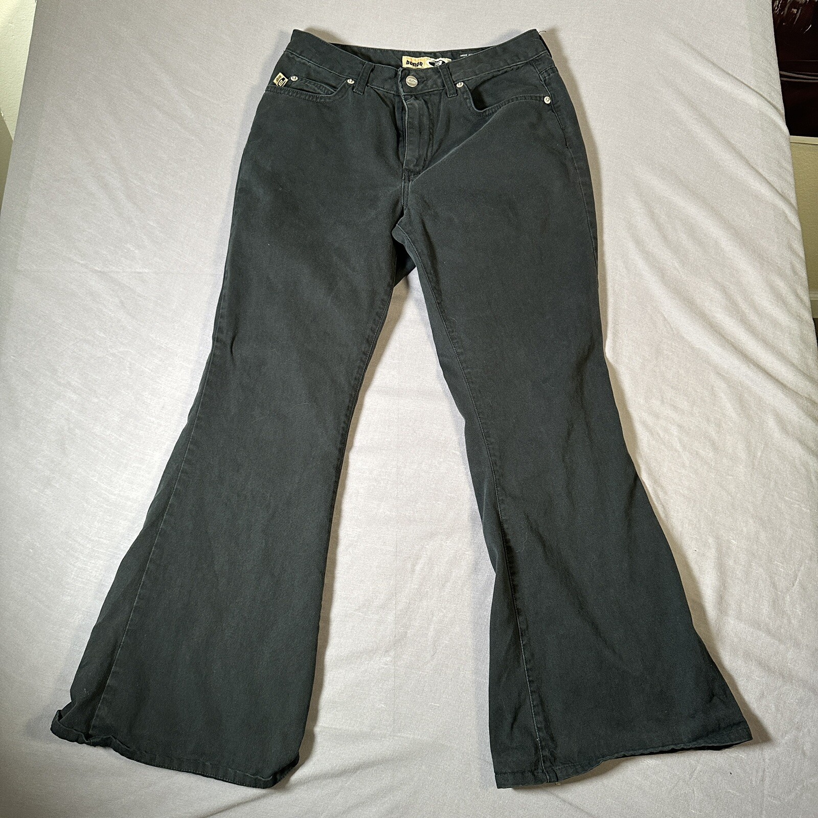 Bongo Jeans Womens Size 9 Black Flare Bell Bottom Y2K Low Rise Vintage Denim