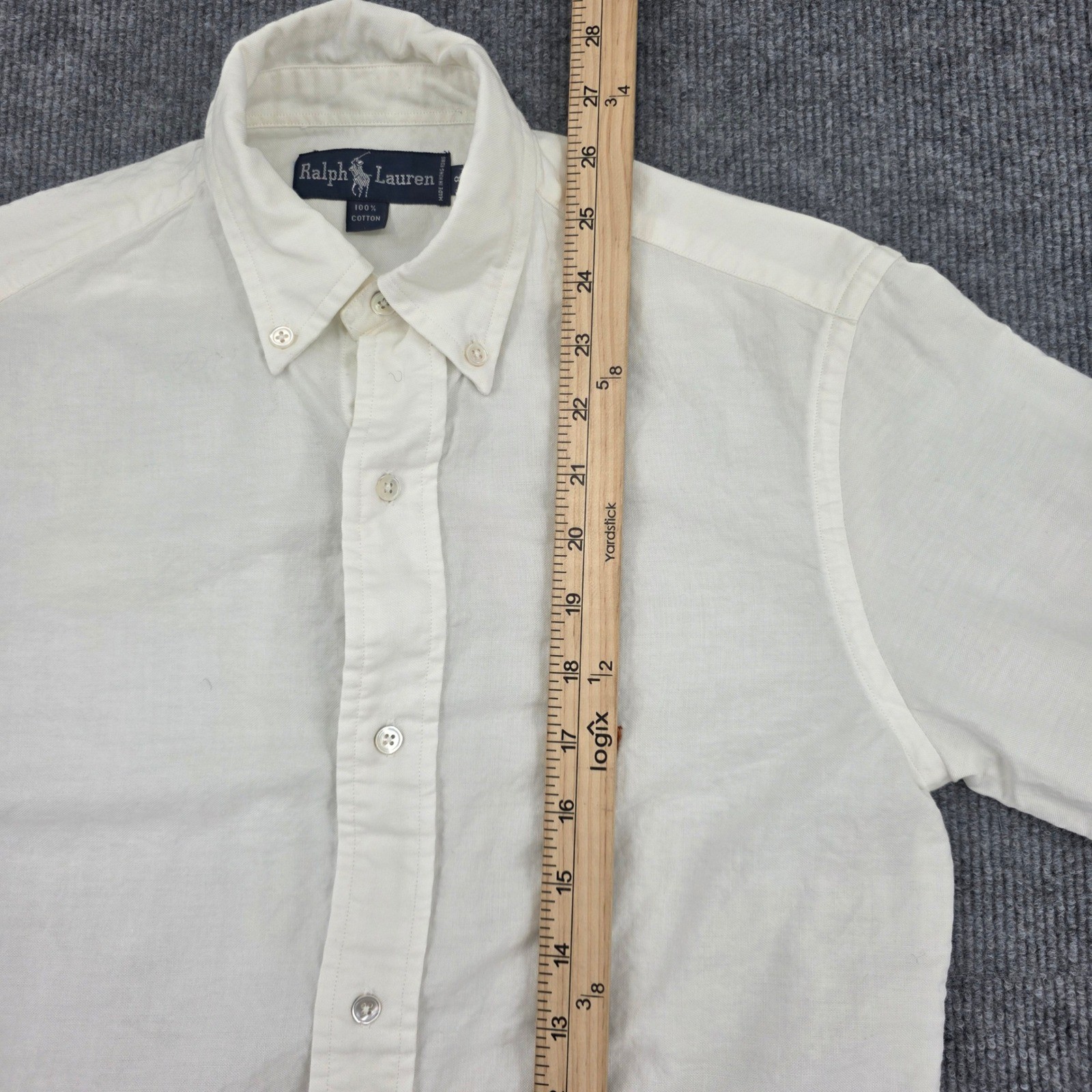 Ralph Lauren Women’s Cream Cotton Button Down Shirt Long Sleeve Logo Size 8
