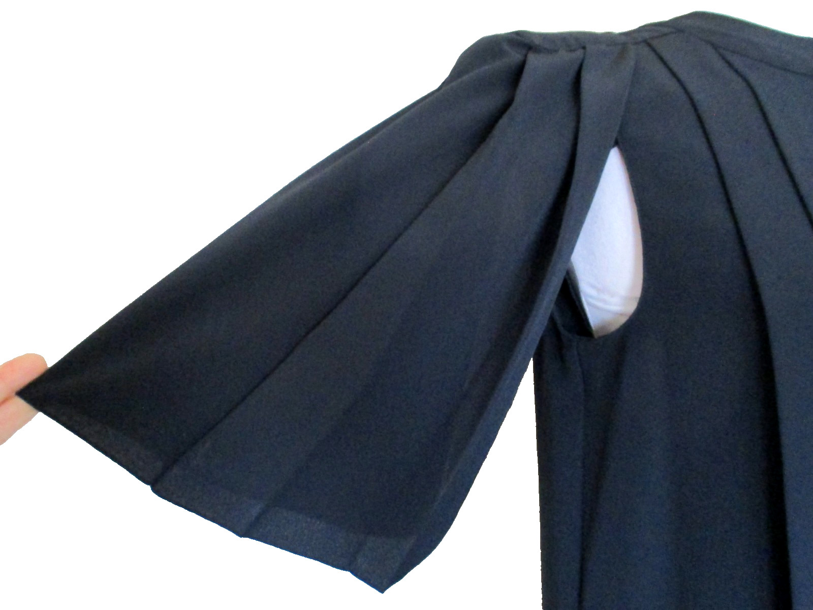 Vintage Pierre Cardin Black Dress Size 10 Women Butterfly Sleeves Pleated