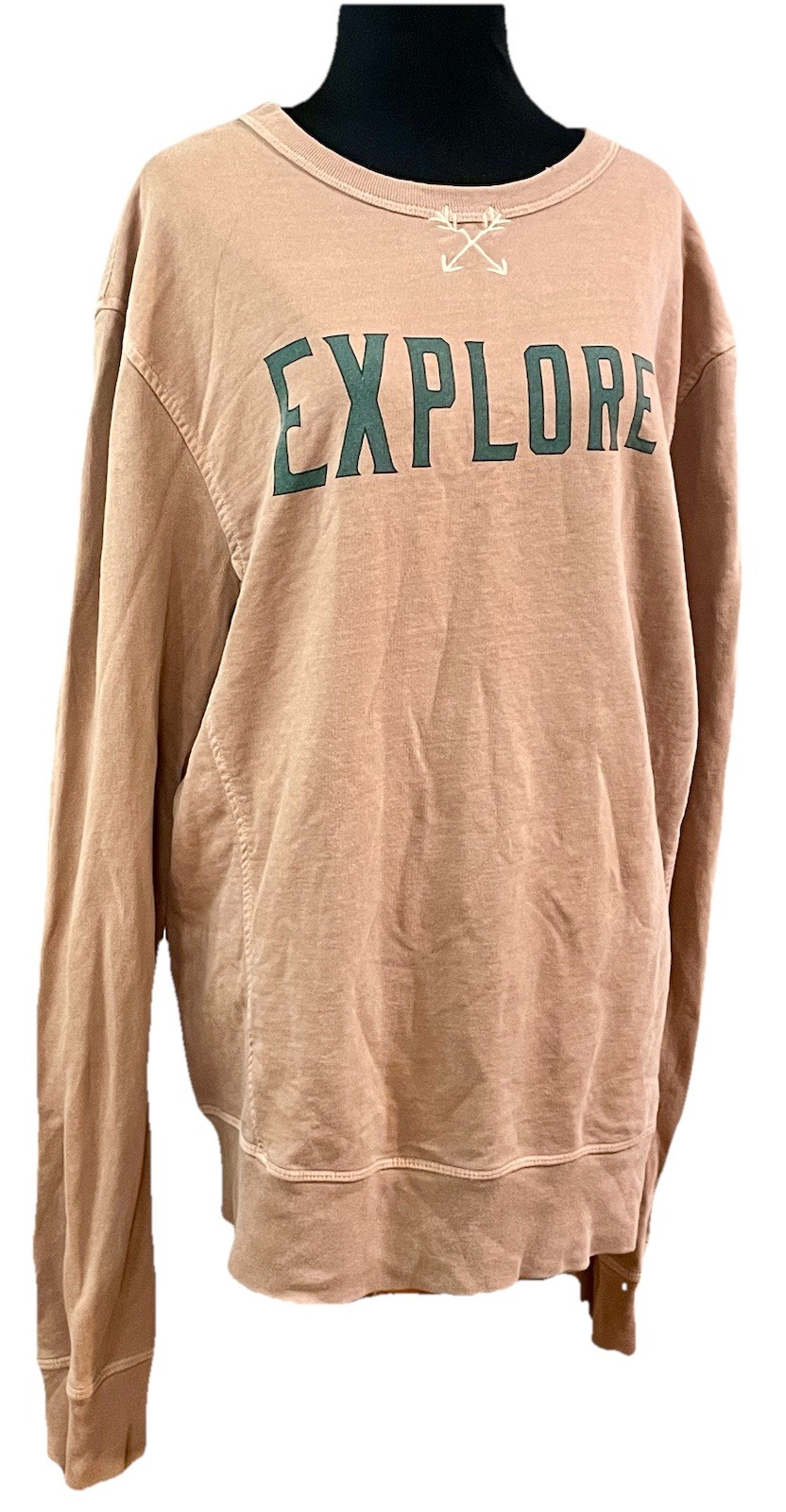 Explore Crew Neck Sweater New England L Thick Hem Stitch Hiking VTG KJP Earthy