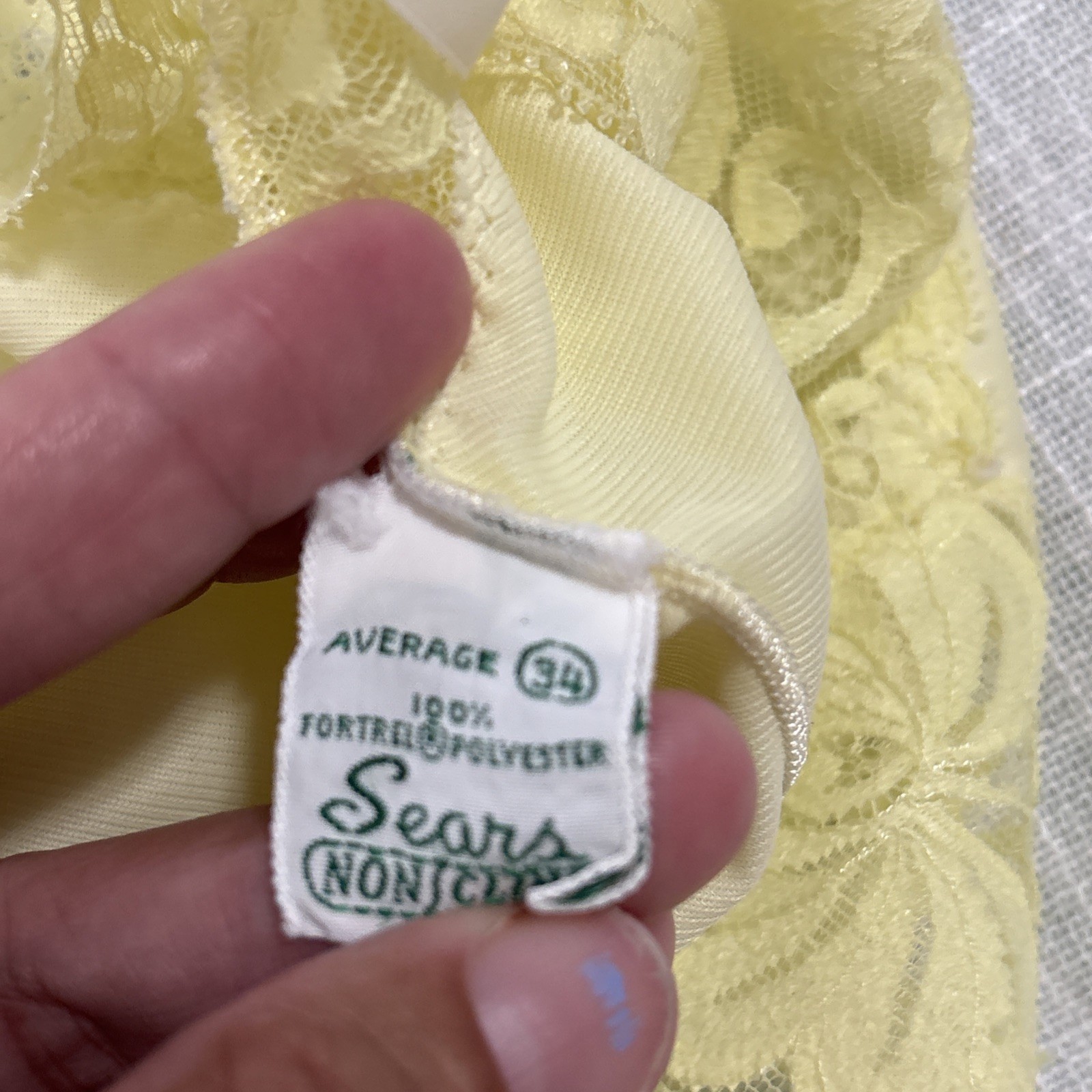 Vintage Sears Nylon Lace Full Slip Yellow Size 34 Dainty
