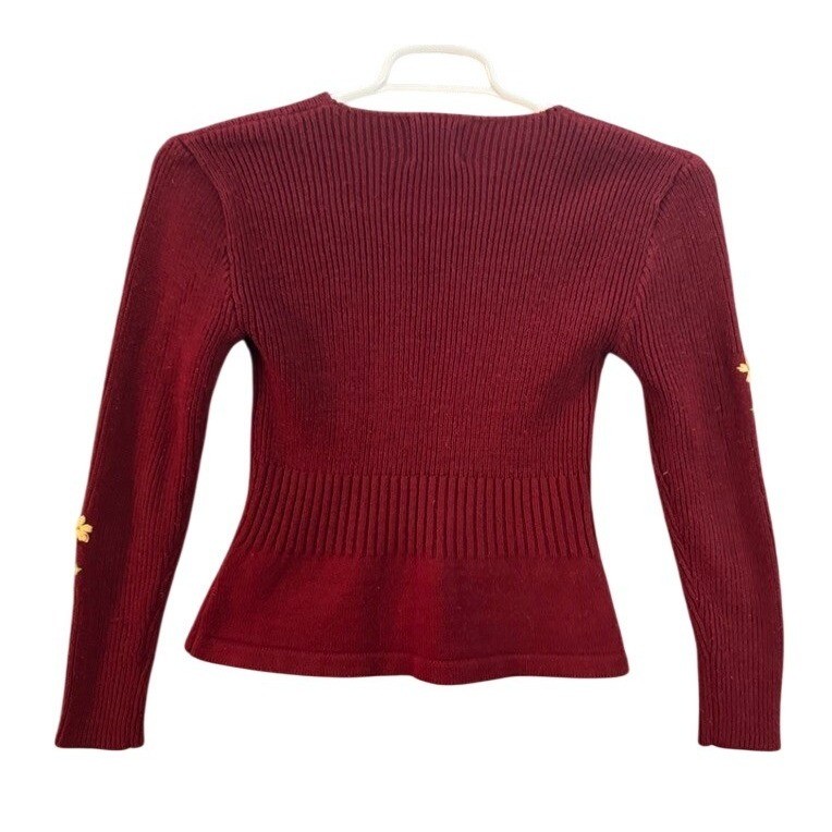 Vintage Bee-Wear Burgundy Ribbed Floral Embroidered Sweater Cottagecore Small
