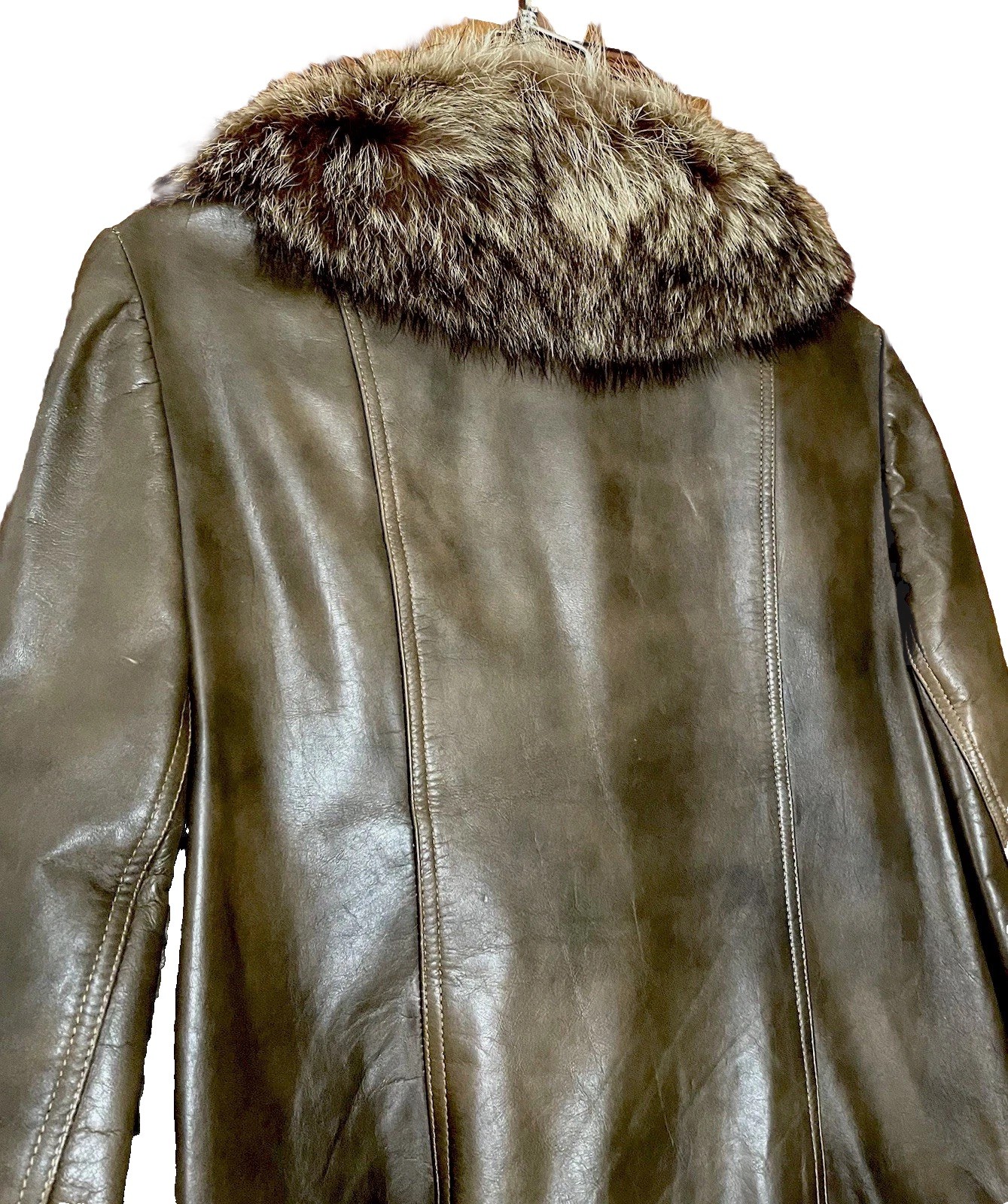 Vintage Brown Leather & Genuine Fur Swing Trench Coat Boho Bonnie Cashin Style