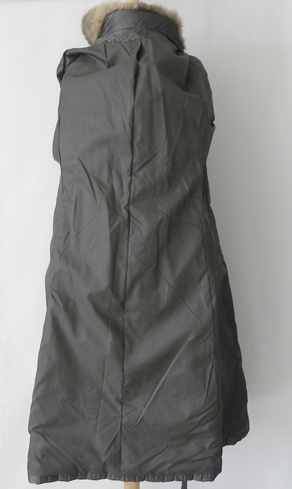Union Made Quilted Puffer Coat Insulated Gray A-Line Fur Collar Belted Pockets M
