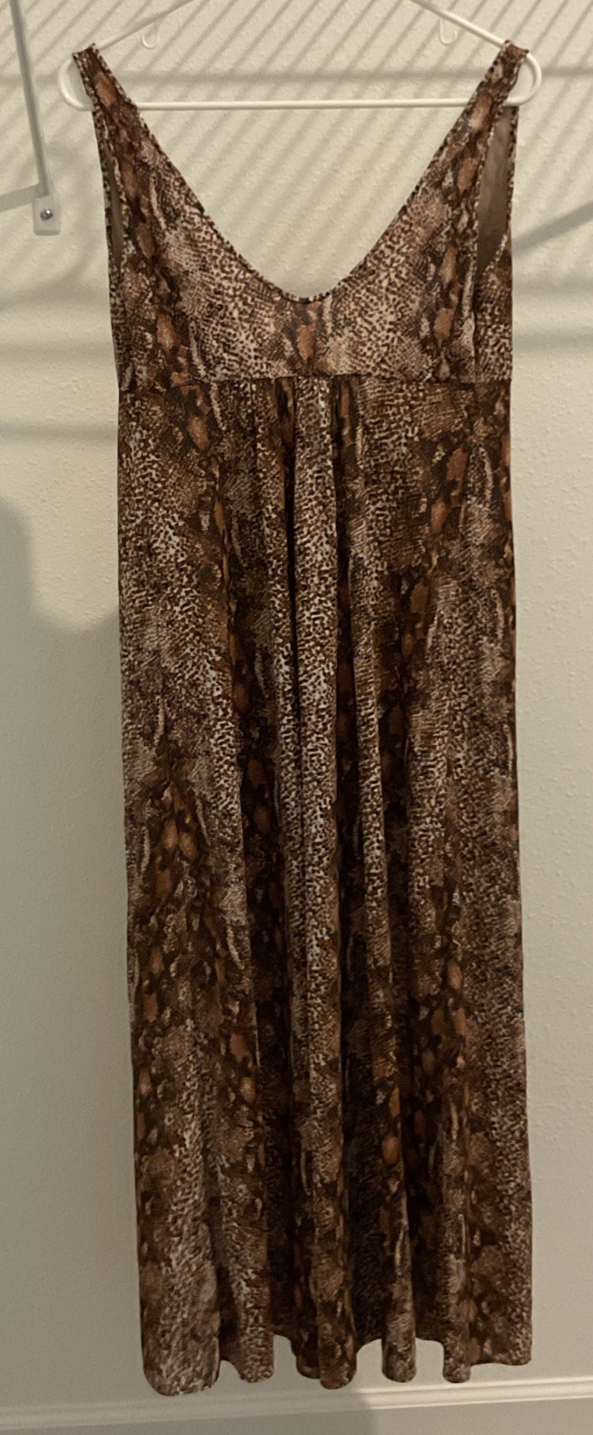 Vintage Sears Animal Print Maxi Dress Low Cut Empire Waist Size 34