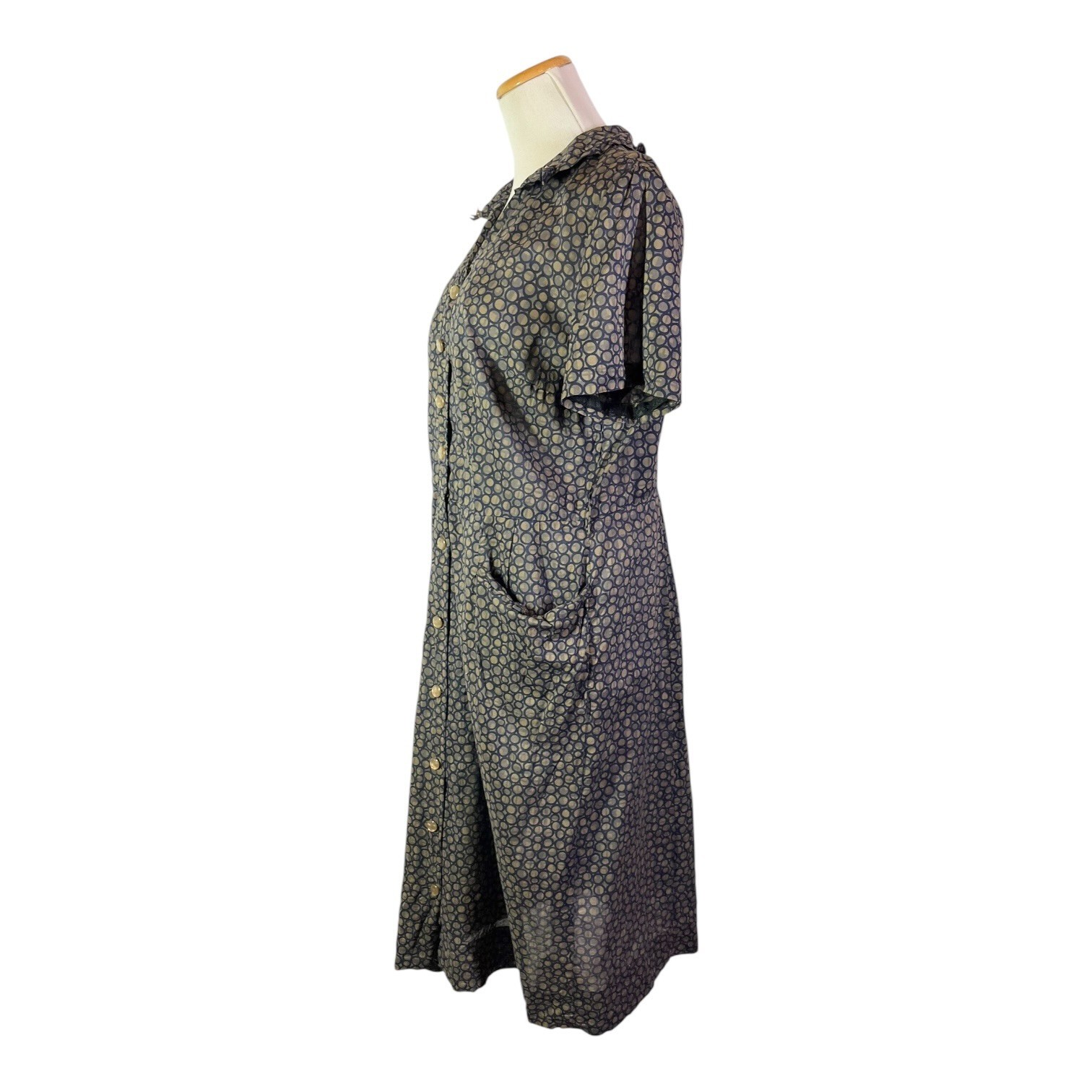 Vintage early 70s? Shirtdress Homemade Blue Circles Print Pockets