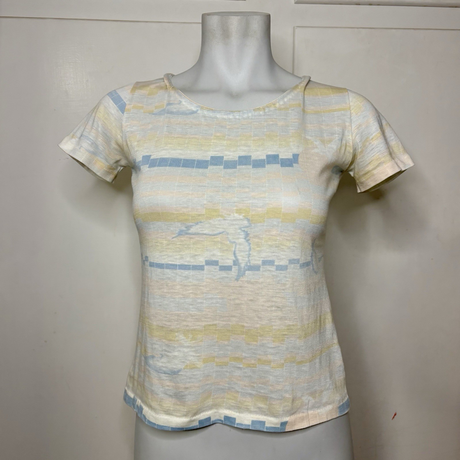 Vintage 70s/80s Pastel Geometric Stripe Western Eagle Graphic Baby Tee T shirt