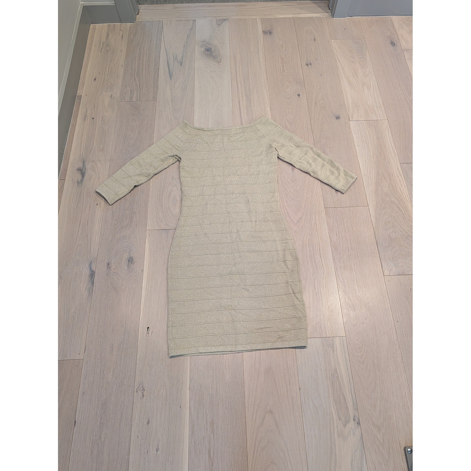 Express Gold Metallic Shimmer Bodycon Sweater Dress Size Small