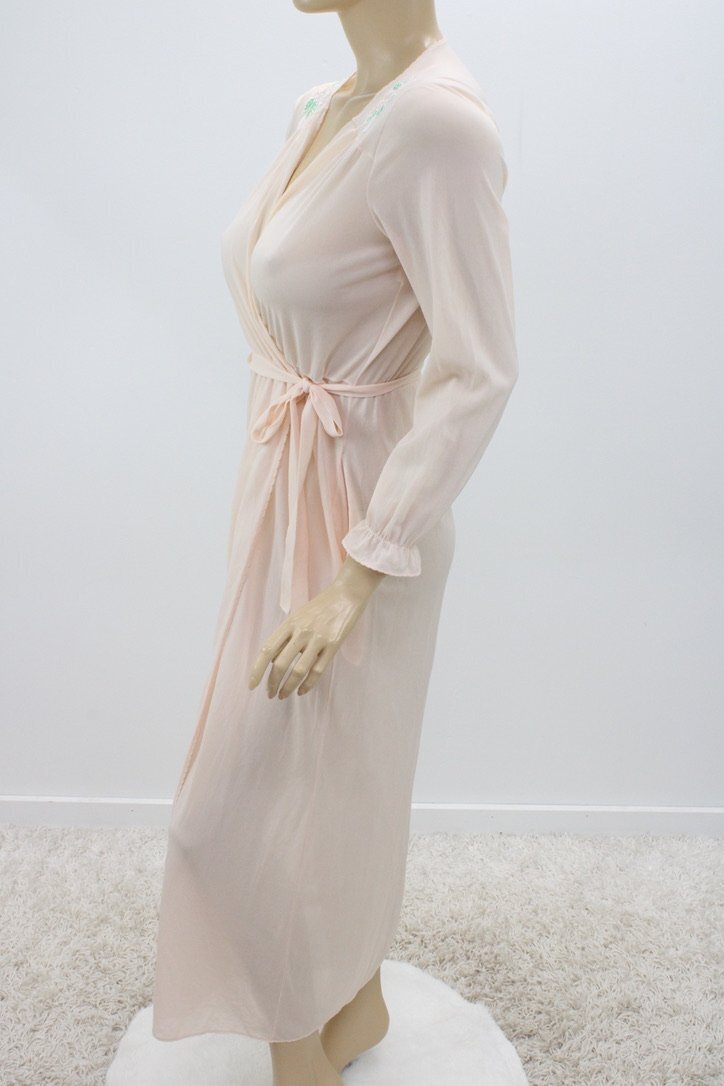 Jolie Two Long Peignoir Robe Small Nylon Peach Wrap Around Robe USA VTG