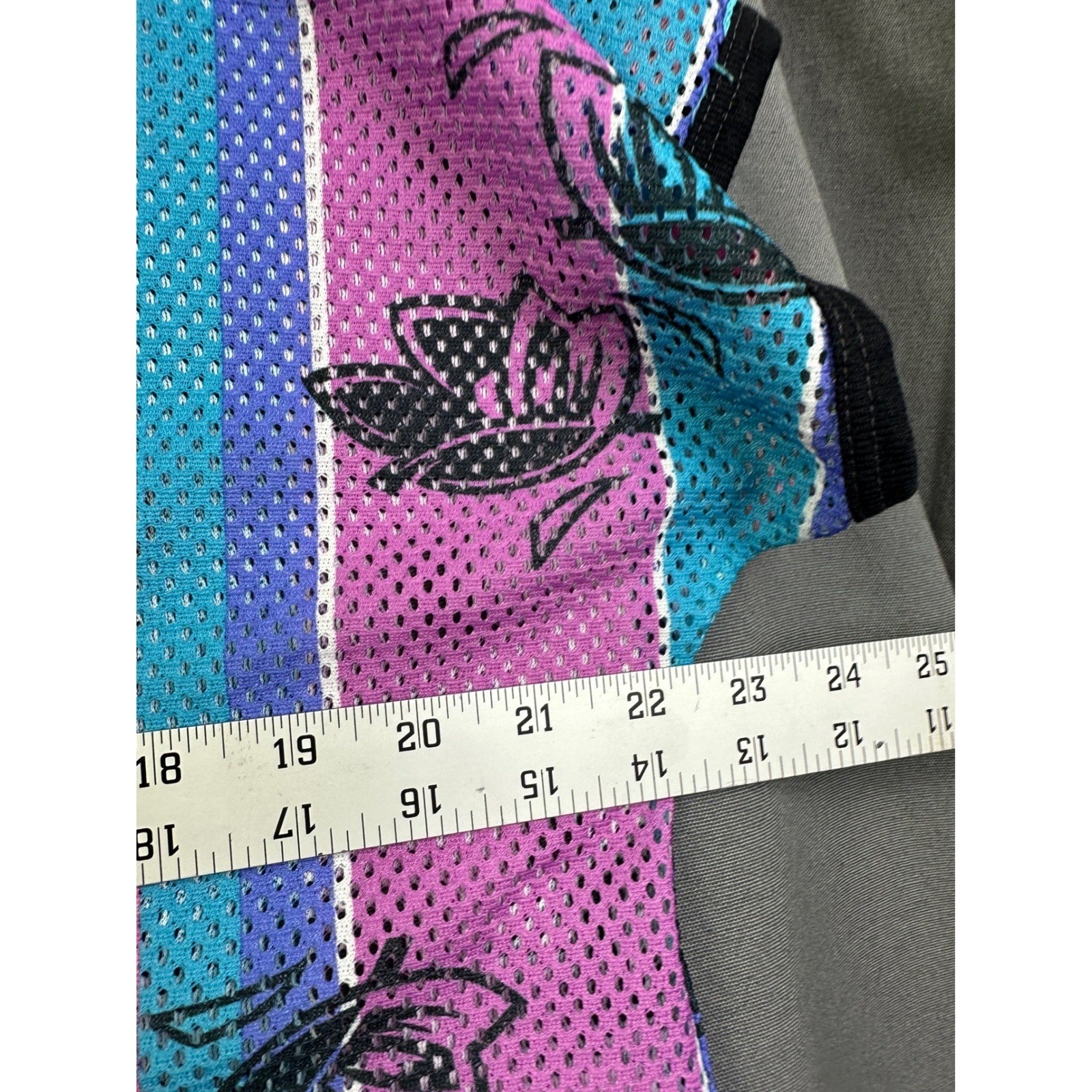 Vintage Julie Girl Mesh Butterfly Stripe V-Neck Top Made in USA Retro 90s Teal