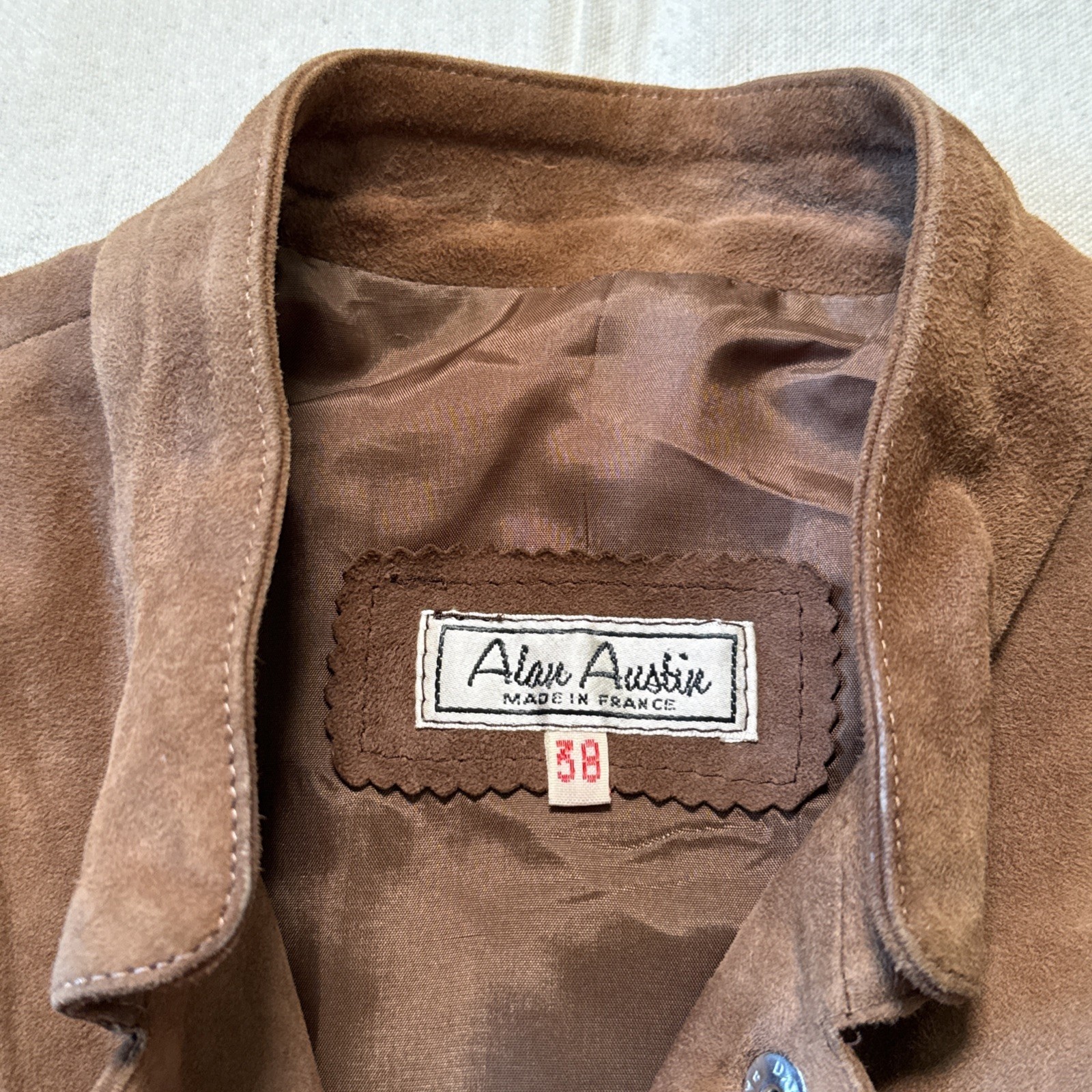 VTG Alan Austin Beverly Hills Suede Snap Jacket Sz 38 Made In France