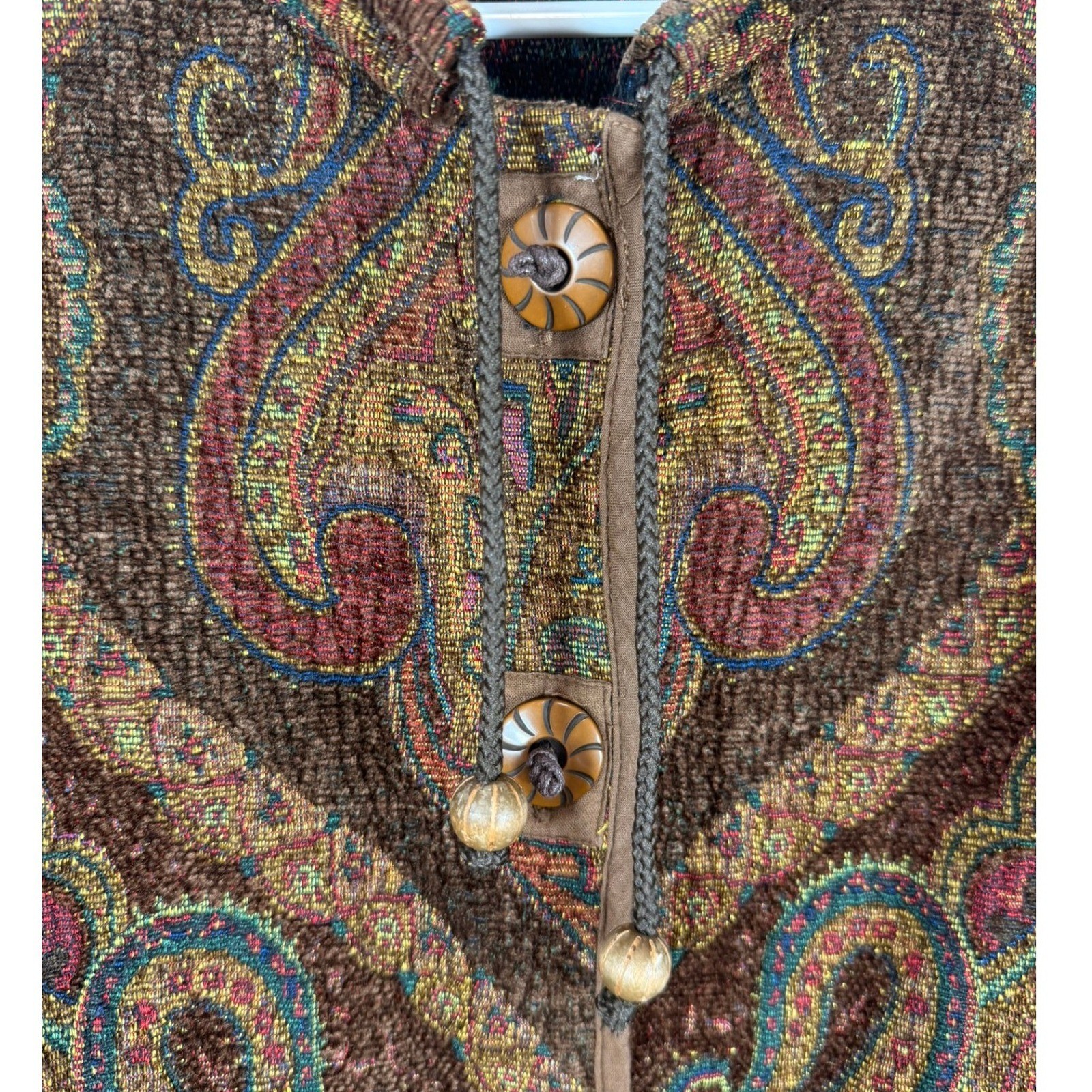 Flashback Vintage Tapestry Paisley Jacket Brown Boho Toggle Button Coat Large