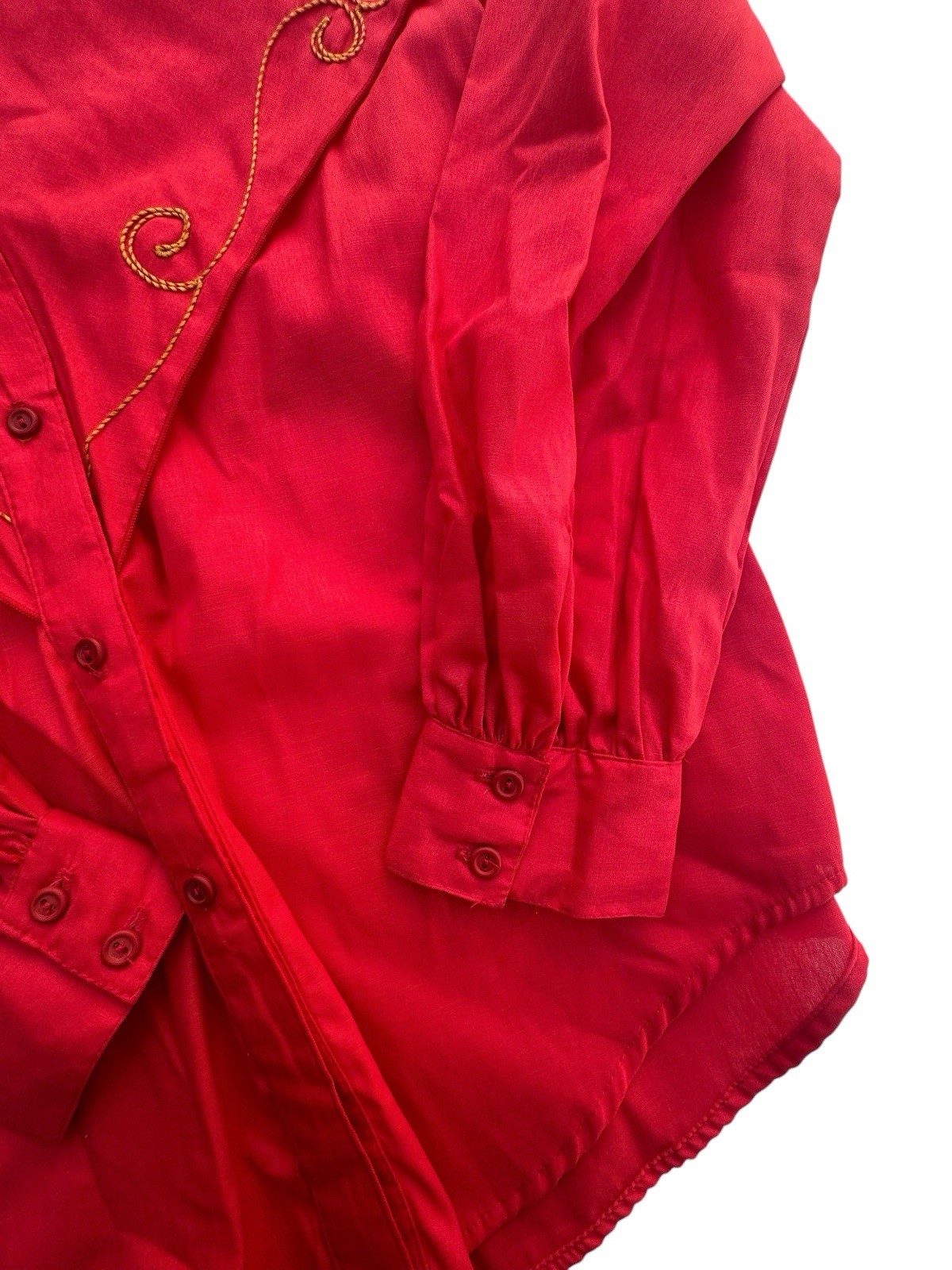 Vintage Red Satin Western Collection Shirt Gold Rope Trim Womens Size 10 NWT