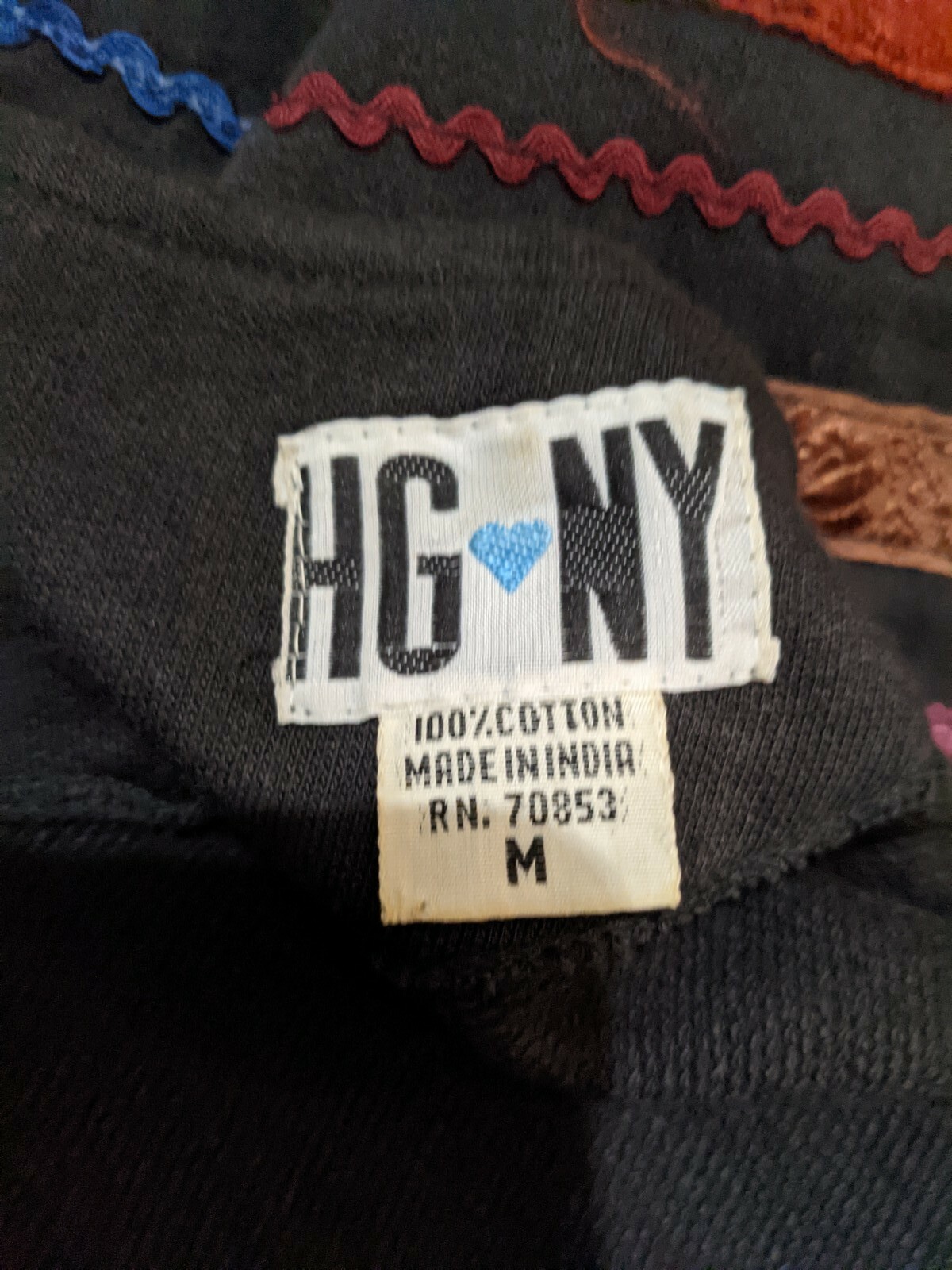 VTG HG NY Vest Fringe Ribbon Black Velvet Floral 100% Cotton Sz Medium M