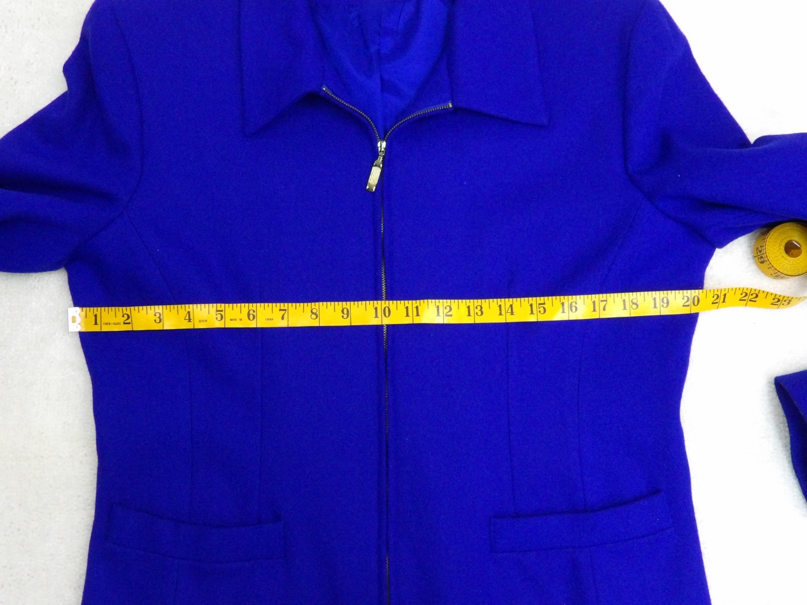 Vintage Stephanie Andrews Women’s Blue 100% Wool Jacket Sz 10 Zip-up w/ Pockets