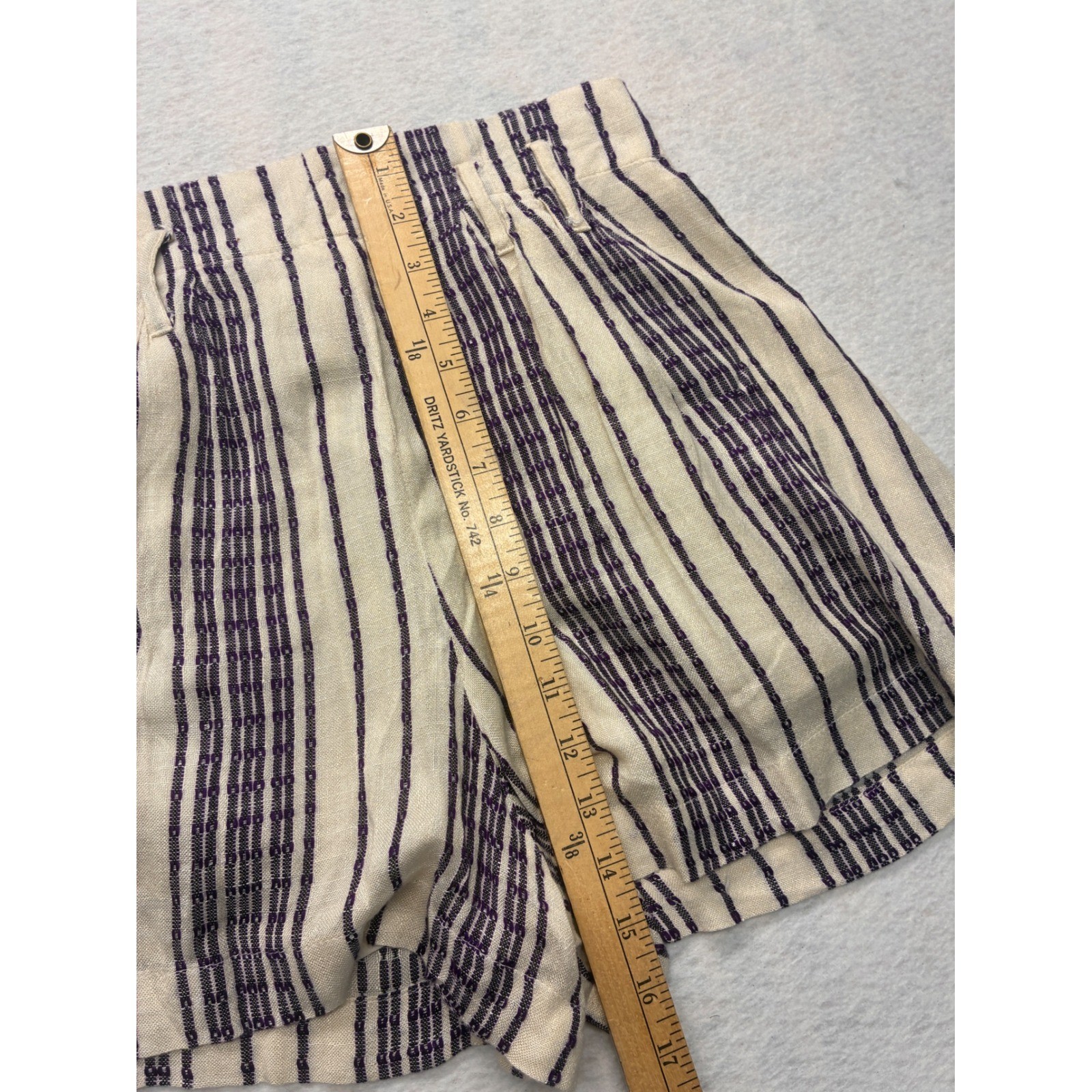 Flowy Beach Shorts Coastal Grandma Boho Striped High Waist – Small Cream
