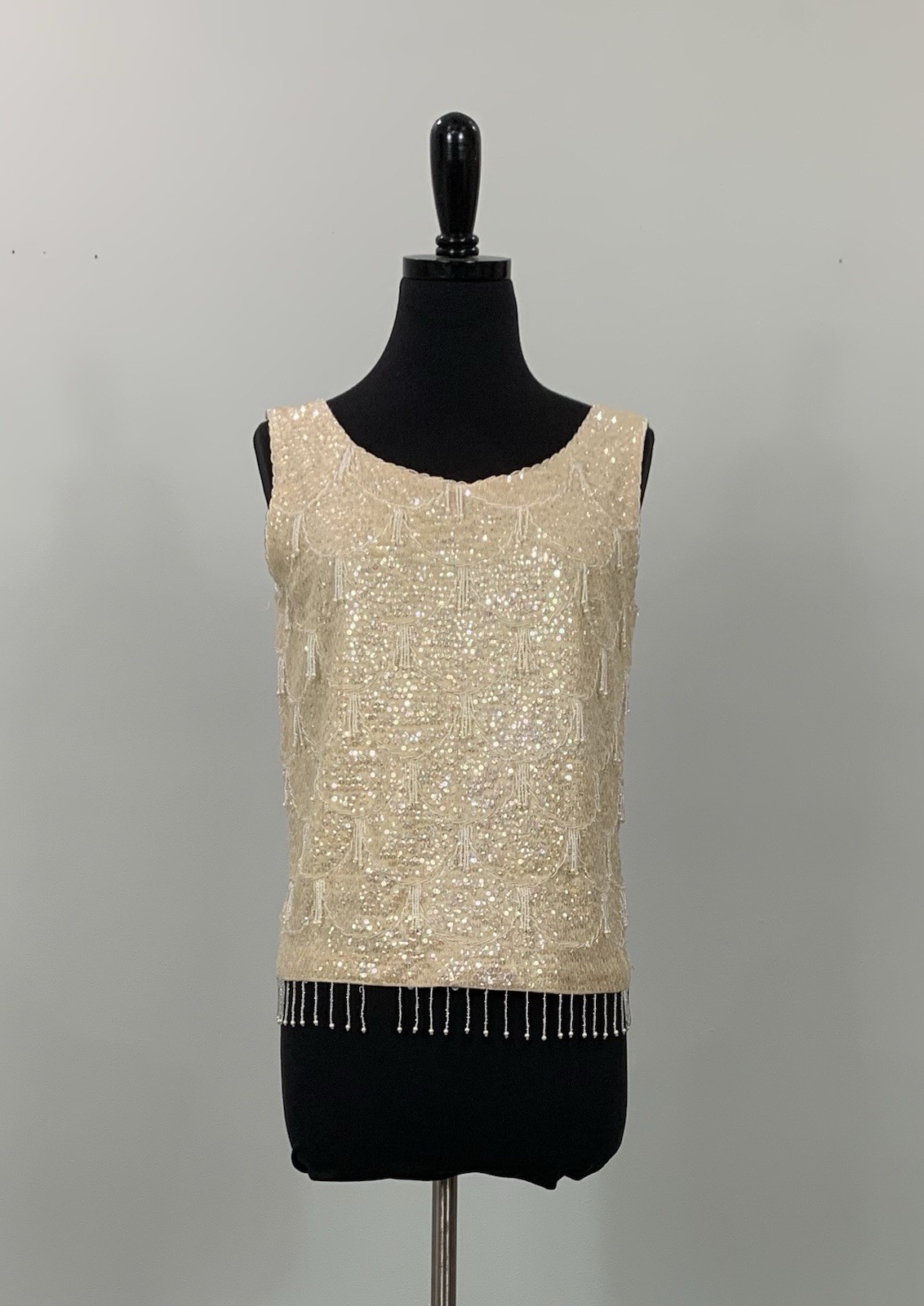VTG Sparkle Sweater Top – Beads and Sequins Cream Off White – Holiday Party – M